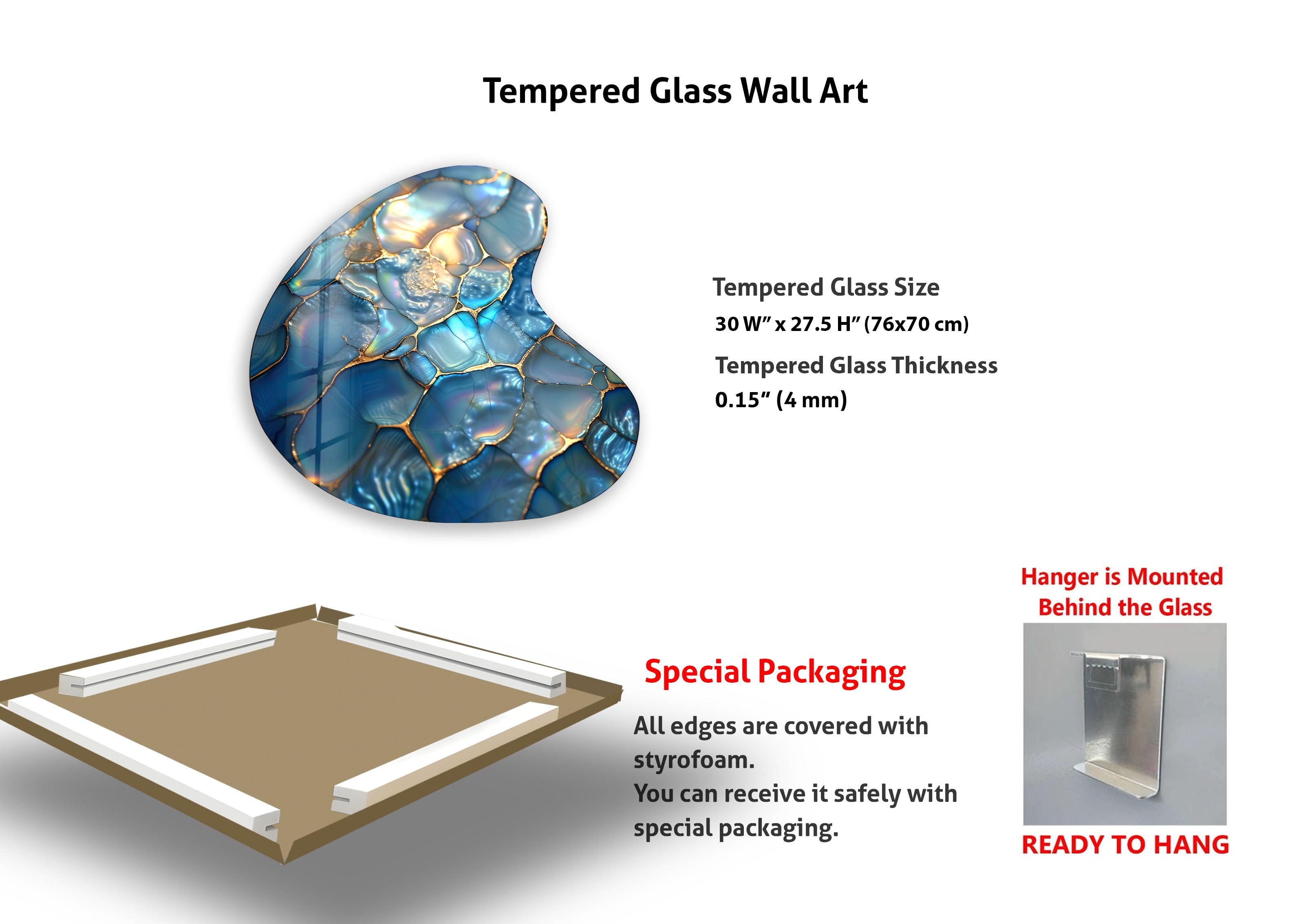 Blue Abstract Style Irregular Glass Wall Art - Modern Home Decor for Living Room, Bedroom & Office - Unique Handmade Glass Artwork