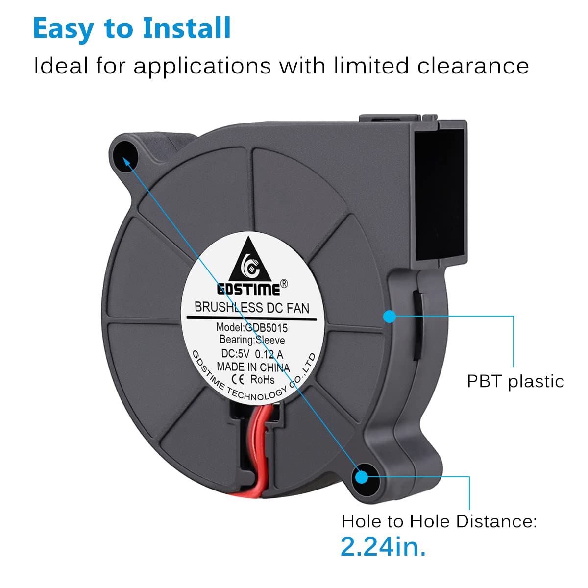 GDSTIME 50mm USB Cooling Fan - 5V DC Brushless Blower Fan (50x15mm) for PC, Laptop, Electronics, Gaming Console & Home Office Use