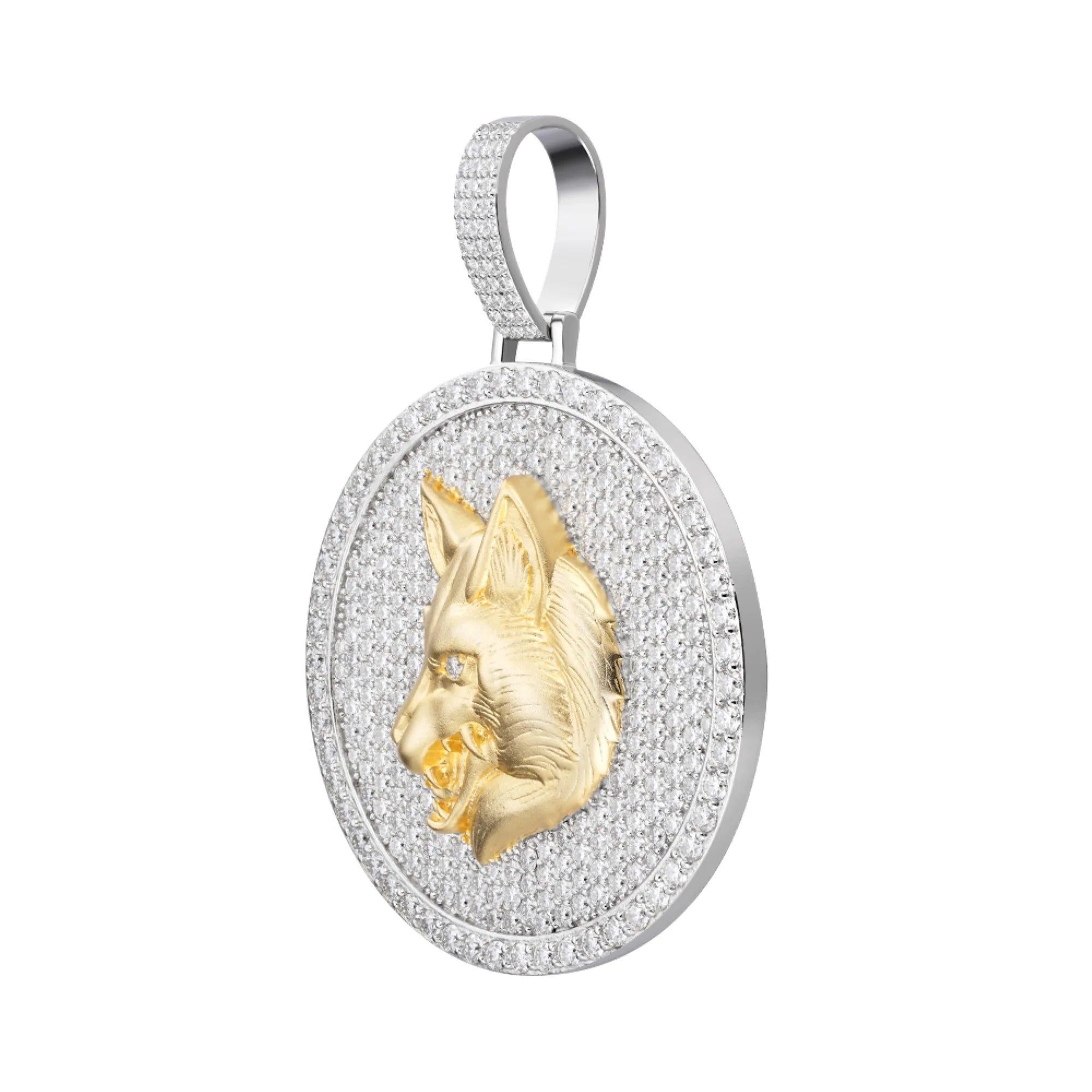 925 Sterling Silver Moissanite Wolf Medallion Pendant - Elegant Jewelry Gift for Men & Women - Perfect for Necklace Charm, Wolf Lover Accessories, and Spiritual Protection