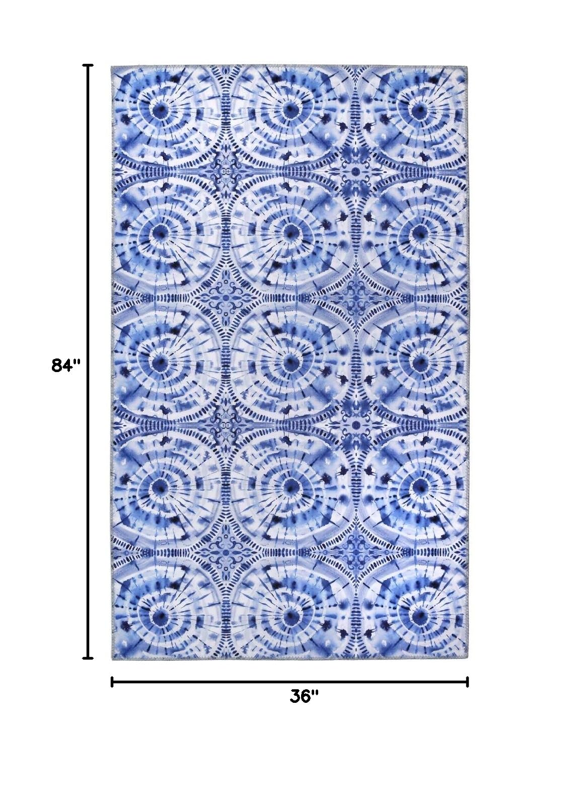 Stylish Jellybean Shibori Blue Accent Rug - Handmade Bohemian Area Rug for Living Room, Bedroom & Nursery Decor
