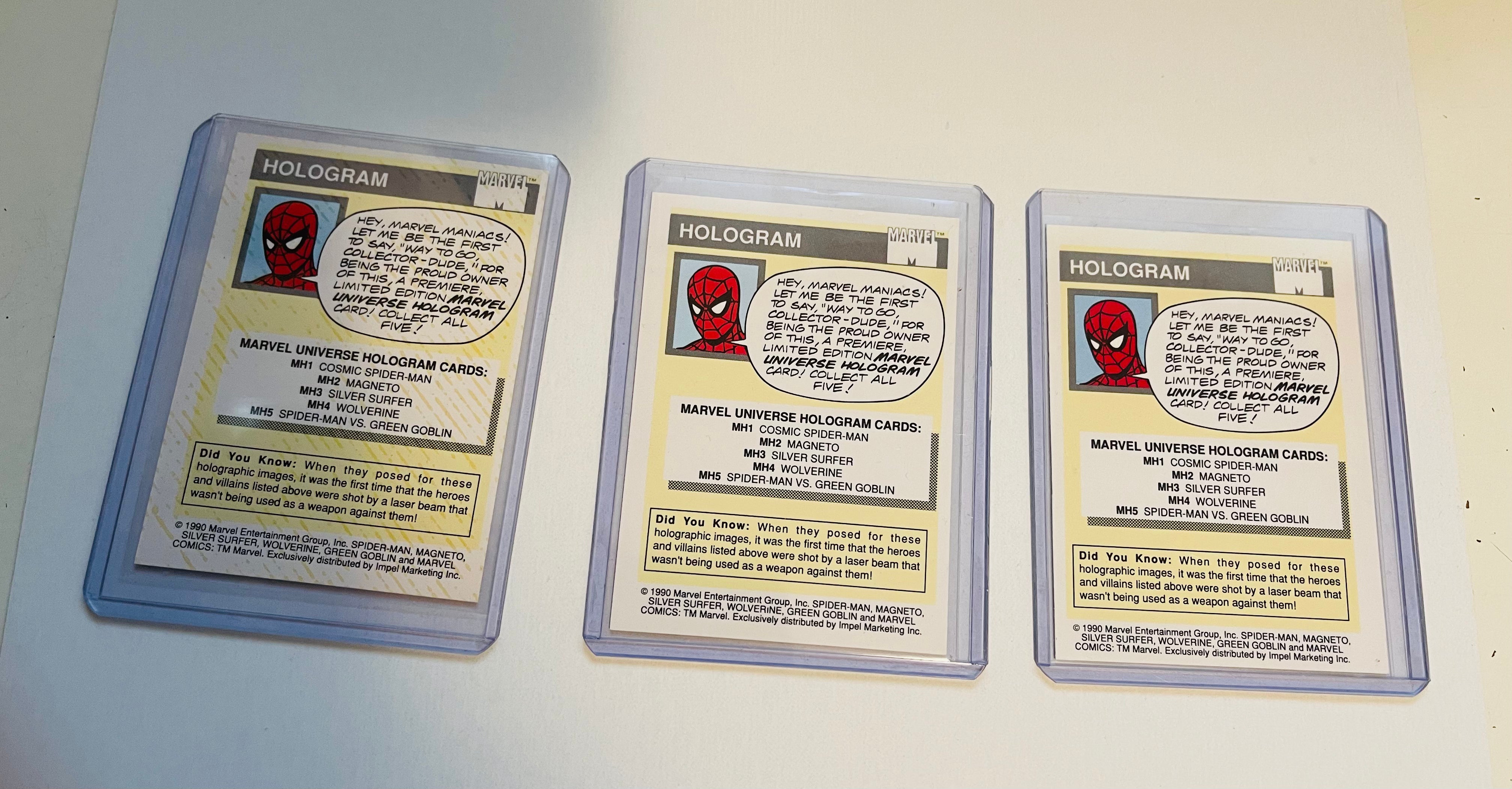 Marvel Universe Series 1 Skybox 3 Hologram Insert Cards Lot - 1990 Collectible Trading Cards for Marvel Fans & Comic Book Collectors - Perfect for Display, Trading, and Investment