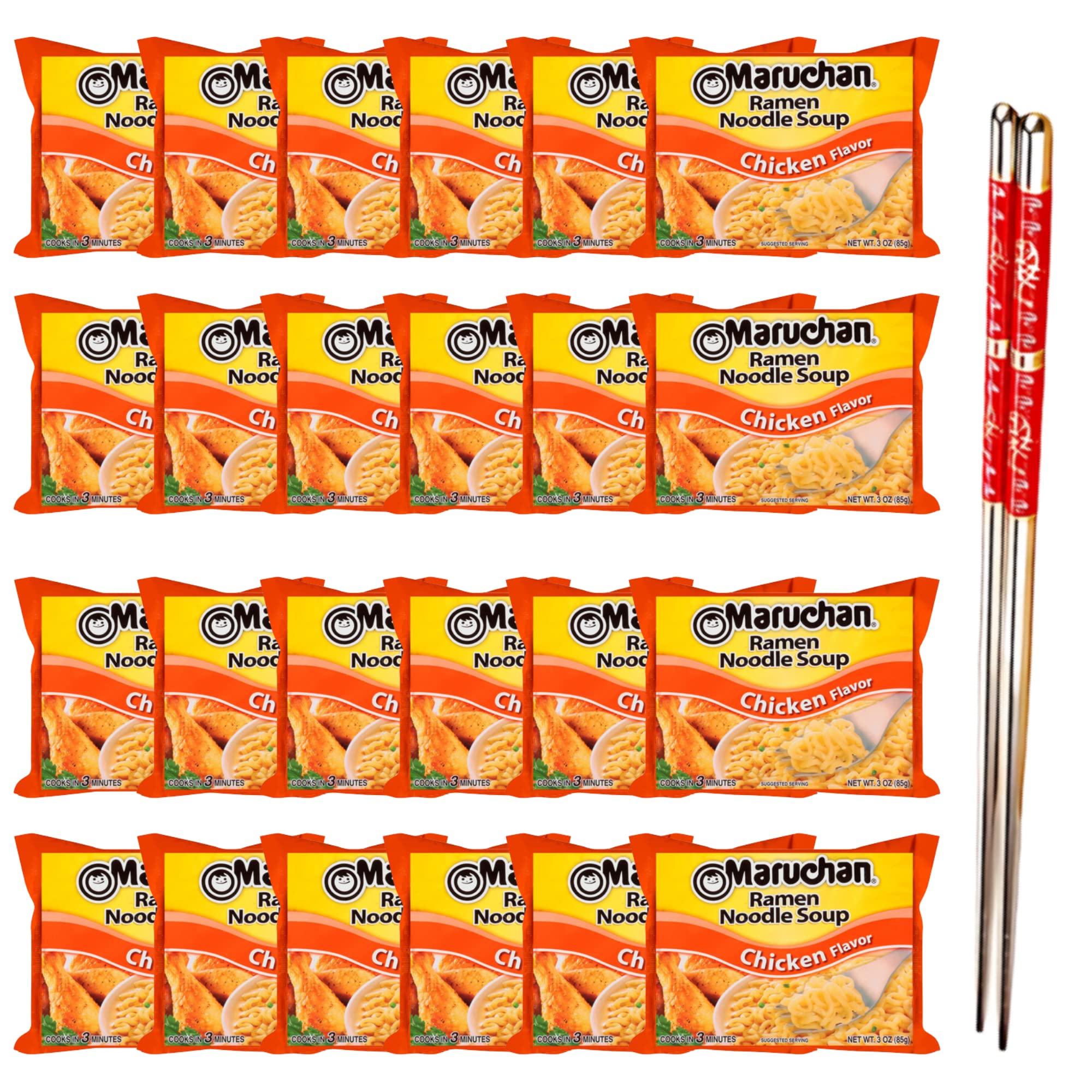 Ja’Cor Instant Ramen Noodles Soup 3 oz - Chicken Flavor, Quick & Easy Meal for On-the-Go, Office Lunch, College Dorm Snacks - Includes 24 Individual Packs + Reusable Chopsticks - Perfect for Travel, Camping & Emergency Food Supply