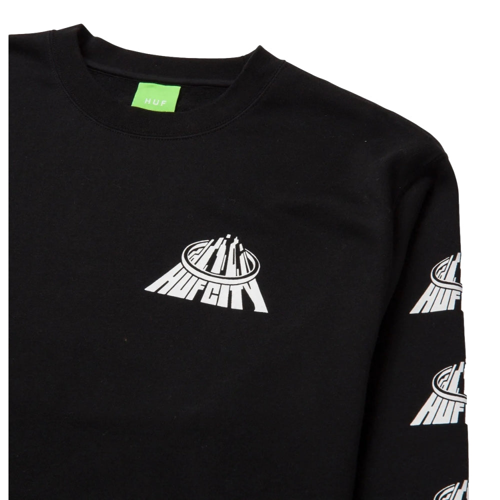 HUF City Crewneck Sweatshirt - Black | Men's Casual Pullover Hoodie for Streetwear & Urban Fashion | Perfect for Everyday Wear & Outdoor Activities