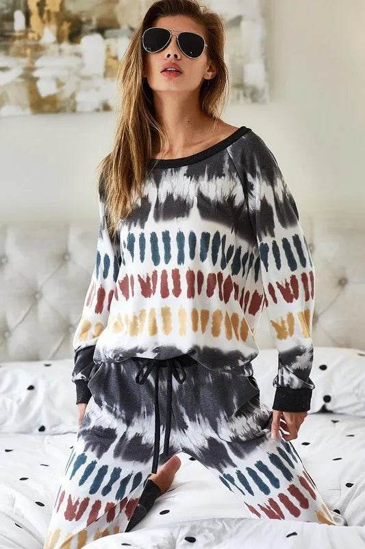 BiBi Tie Dye Print French Terry Top - Trendy Women's Casual Short Sleeve T-Shirt for Summer Outfits, Beach Wear & Lounge