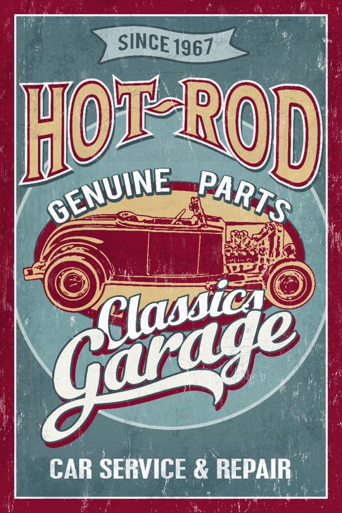 Vintage Hot Rod Garage & Classic Cars Metal Sign - 24x36 Gallery Quality Aluminum Wall Art Decor for Man Cave, Garage, Bar & Retro Home Decor