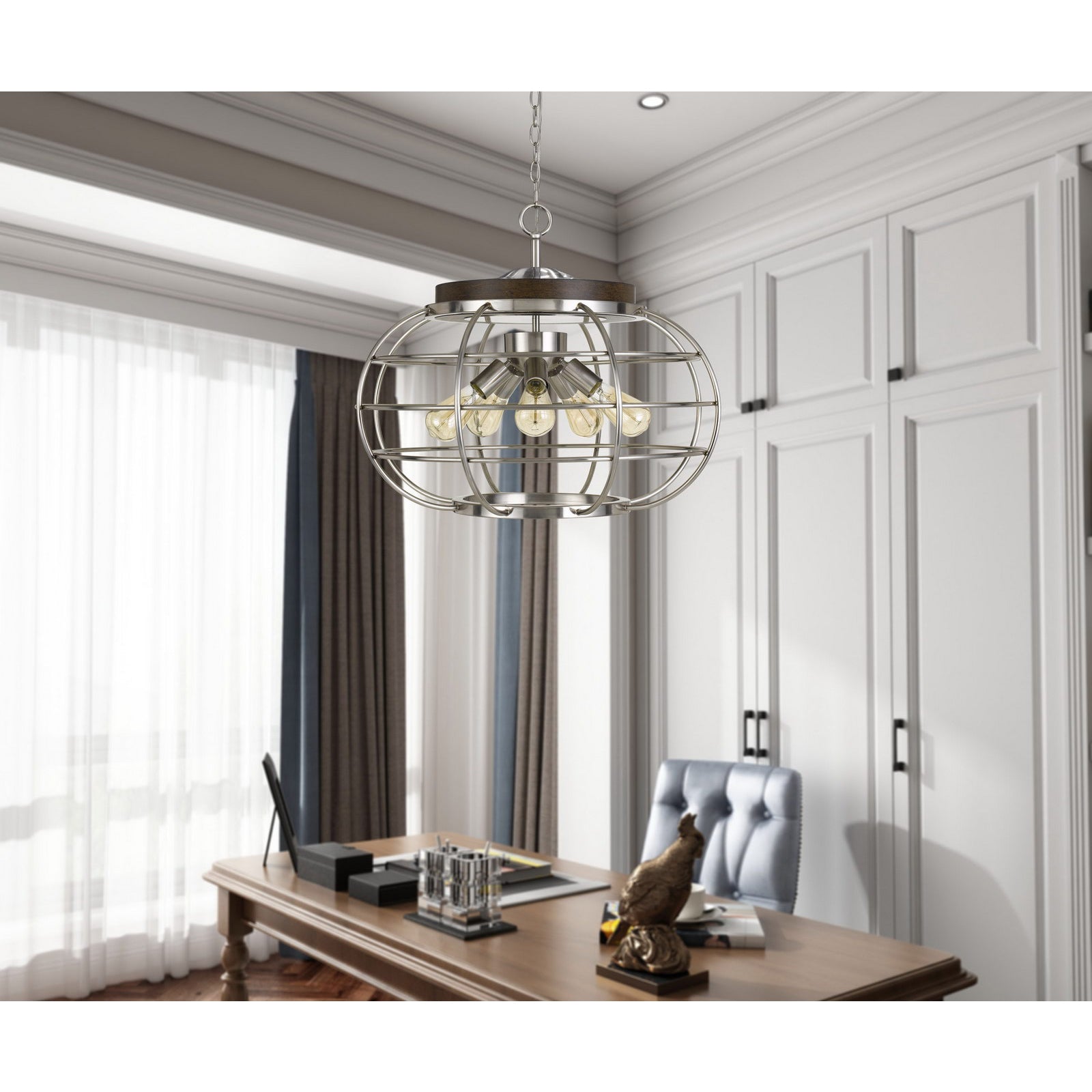 Cal Lighting Liberty Metal Chandelier - 25 Inch Modern Farmhouse Ceiling Light Fixture for Dining Room, Kitchen Island & Bedroom Decor
