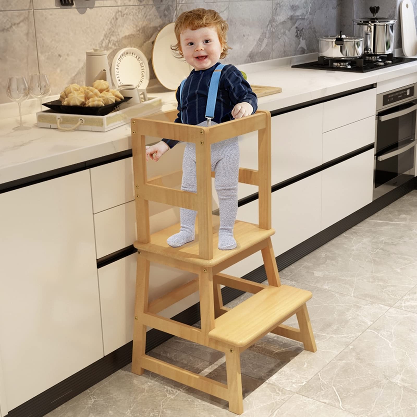 **Safe & Sturdy Kids Step Stool with Safety Rail - Adjustable Learning Tower for Toddlers & Children - Perfect for Kitchen, Bathroom & Playroom**