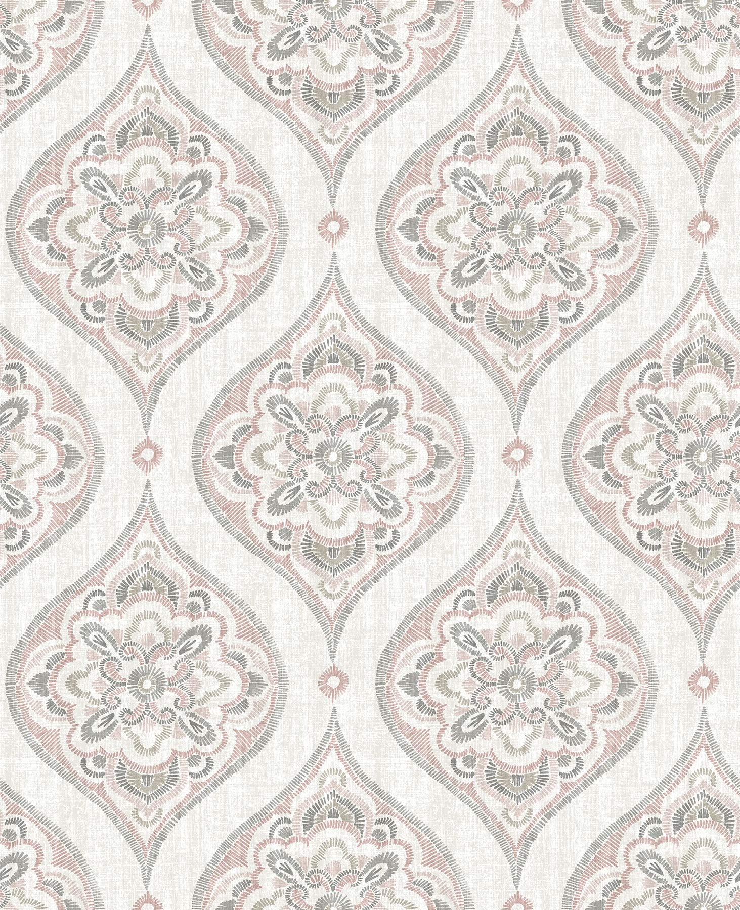 A-Street Prints 2821-25147 Adele Rose Damask Wallpaper - Peel and Stick Removable Wallpaper for Bedroom, Living Room, Nursery, Home Decor