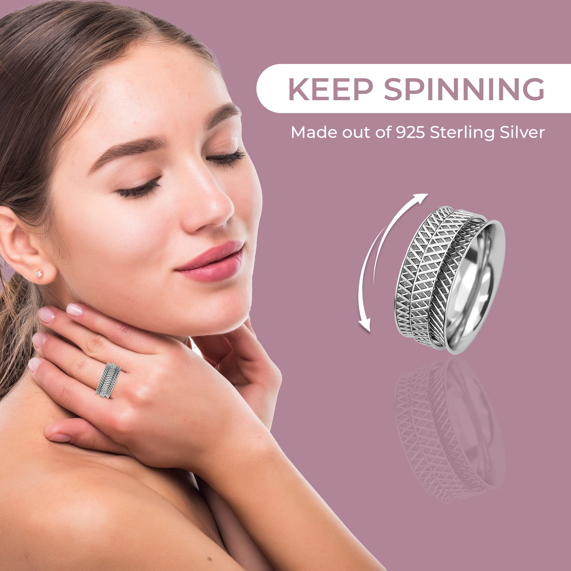 925 Sterling Silver Mom Spinner Ring for Women - Elegant Adjustable Spinner Jewelry, Perfect Birthday Gift for Mom, Wife, Daughter | Ideal for Mother's Day, Anniversary & Everyday Wear