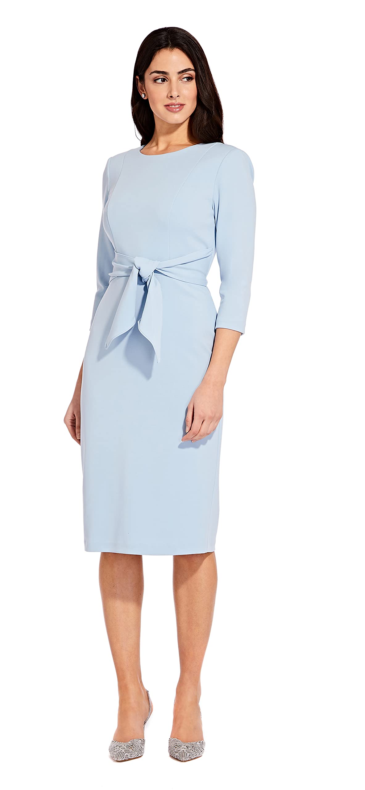Adrianna Papell Women's Knit Crepe Tie Waist Sheath Dress - Elegant Formal & Office Wear for Special Occasions, Parties, and Work Events