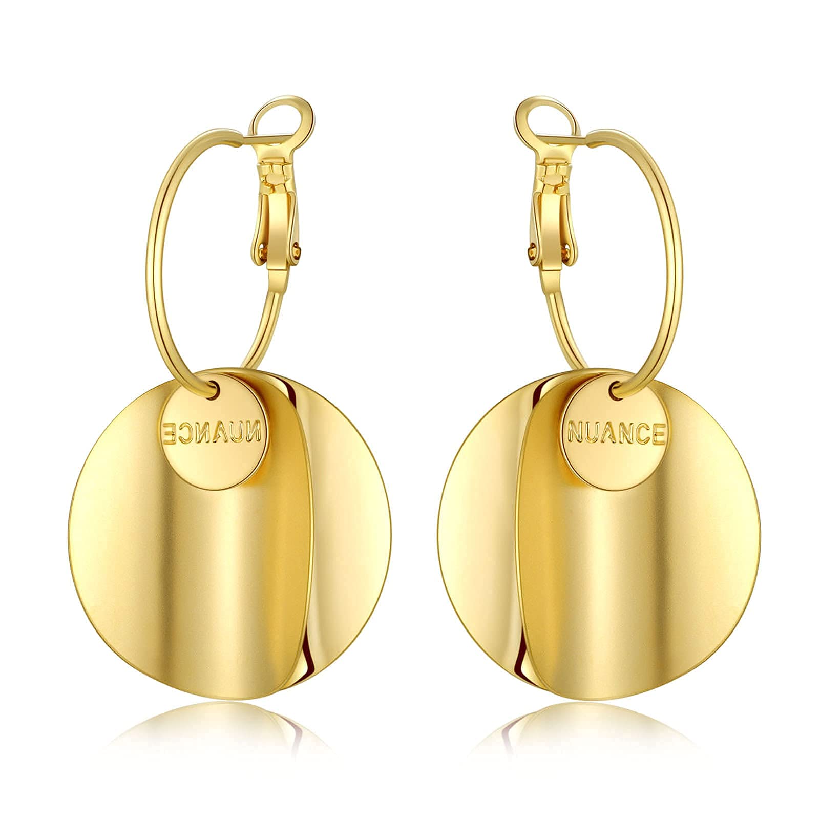 Gold Plated Dangle Drop Earrings for Women - Trendy Hoop Round Funky Simple Fashion Jewelry - Perfect Birthday, Daily Wear & Party Gift