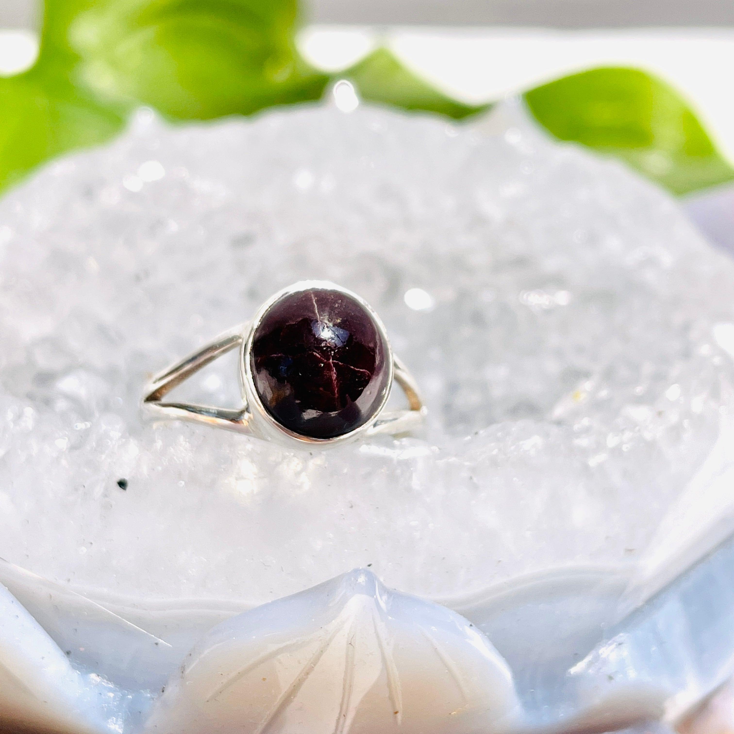 Garnet Round Ring with Split Band Size 8 - KRGJ1833 - Elegant Jewelry for Women, Perfect for Weddings, Parties & Special Occasions