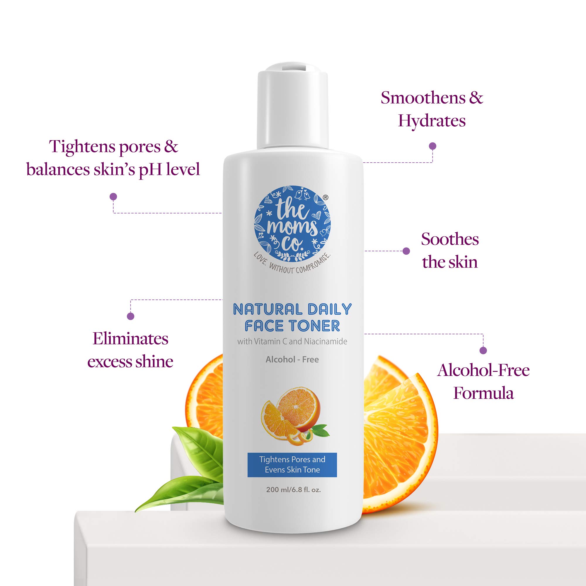 The Moms Co. Natural Daily Vitamin C Face Toner with Niacinamide, Green Tea & Aloe Vera | Alcohol-Free, Pore Tightening, Skin Brightening & Hydrating Facial Toner | Perfect for Morning & Night Skincare Routine (200ml)