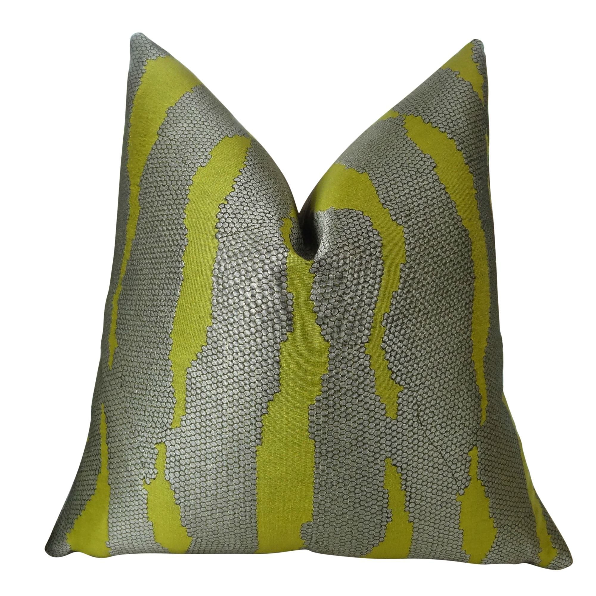 Thomas Collection Modern Decorative Throw Pillow - Lime Green & Gray Pattern Accent Cushion - Designer Textured Pillow Cover - Made in USA | Perfect for Sofa, Bedroom & Living Room Decor