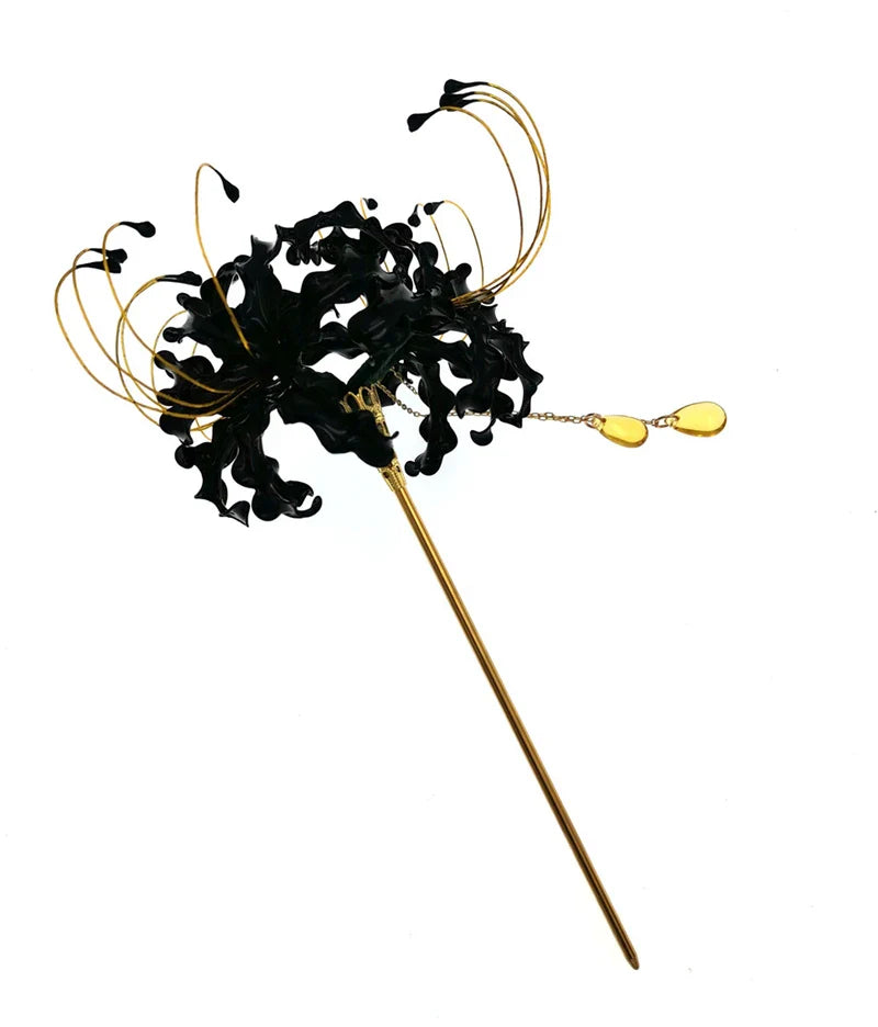 Handmade Lycoris Radiata Flower Hairpin - Japanese Kanzashi Hair Stick for Kimono, Cosplay & Traditional Hairstyles - Elegant Hair Accessory for Women & Girls - Perfect for Weddings, Tea Ceremonies & Cultural Events