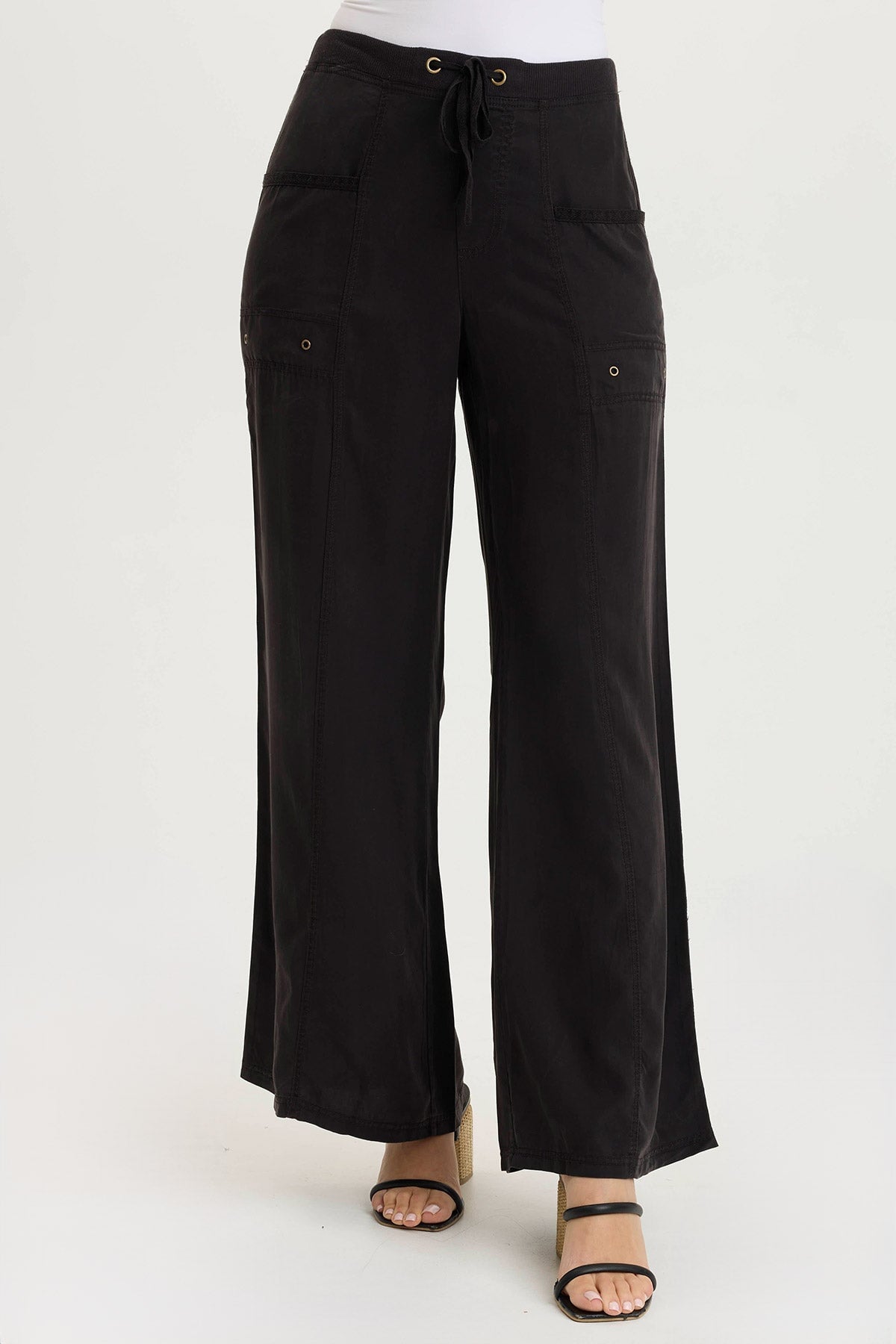 Tarla Twill Dropped Pocket Wide Leg Pants for Women - Comfortable High Waisted Loose Fit Trousers for Work, Office & Casual Outfits