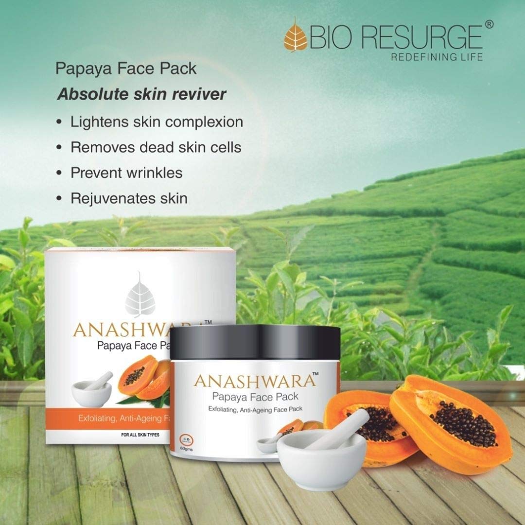 BIO RESURGE LIFE Anashwara Papaya Face Mask - Anti-Aging Wrinkle & Dark Spot Treatment, Brightening & Exfoliating, 60g - Perfect for Daily Skincare Routine & Glowing Complexion