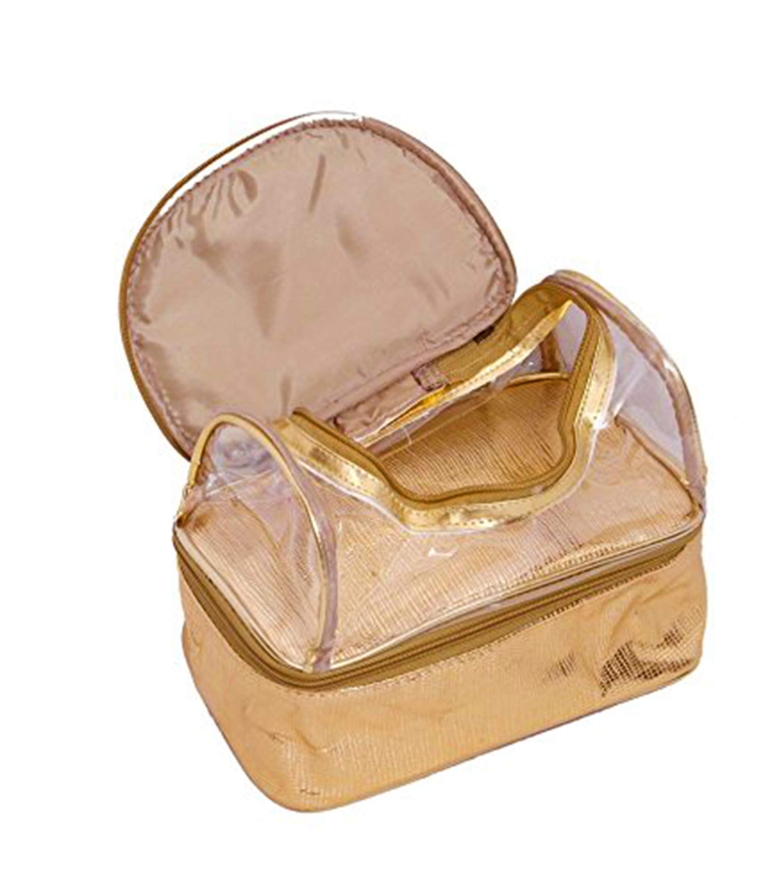 DMS RETAIL 2 Compartment Travel Makeup Bag for Women - Cosmetic Organizer & Jewelry Pouch in Gold - Perfect for Travel, Gym, and Daily Essentials Storage