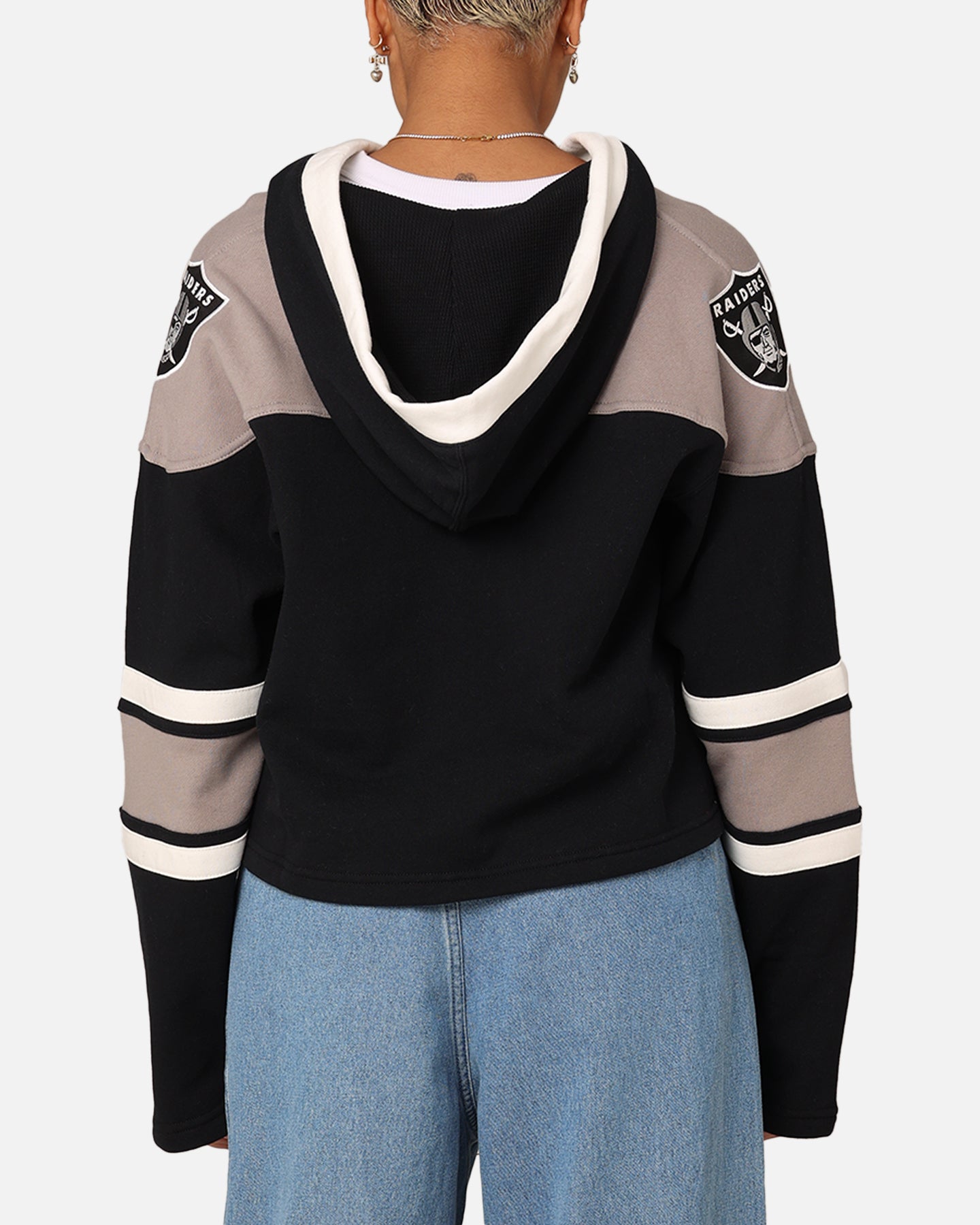47 Brand Women's Las Vegas Raiders Cropped Lace-Up Hoodie - Jet Black NFL Fan Gear for Game Day & Casual Wear