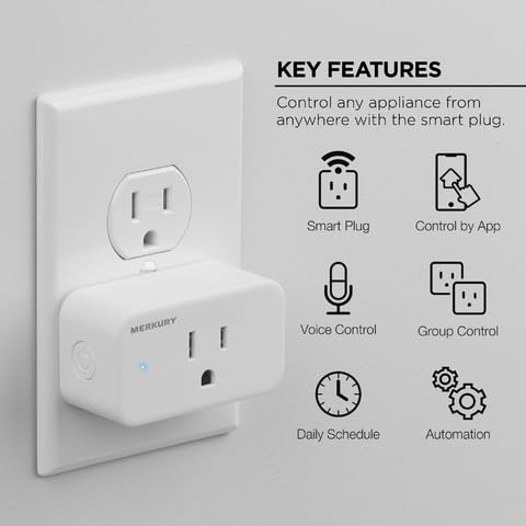 Merkury Smart Plugs - WiFi Outlet with Alexa & Google Home Compatibility, Smart Socket with Timer & Remote App Control, 2.4GHz Only - Perfect for Home Automation & Smart Lighting Control