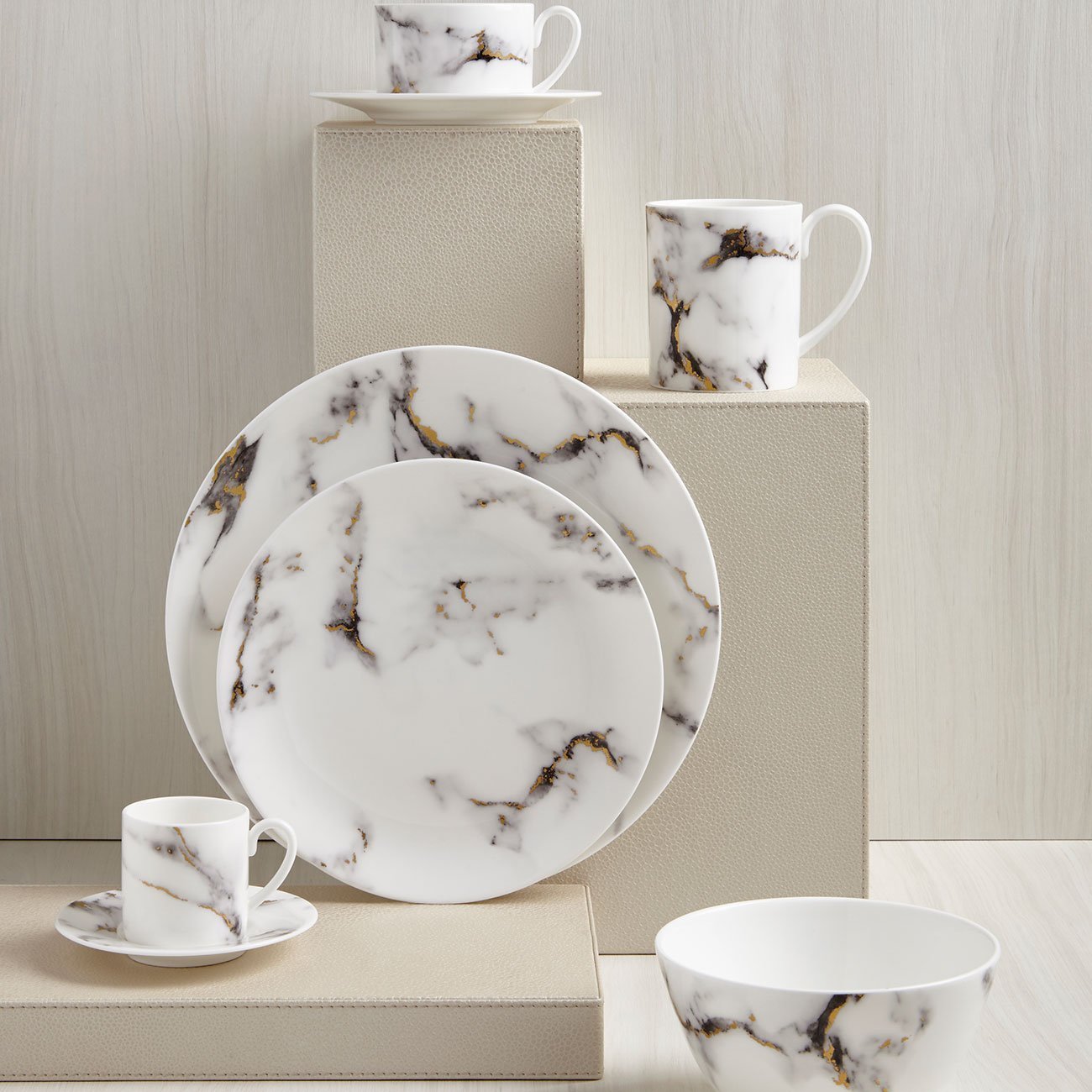 Marble Venice Fog 4-Piece Place Setting - Elegant Dinnerware Set for Formal Dining, Wedding Registry & Holiday Entertaining