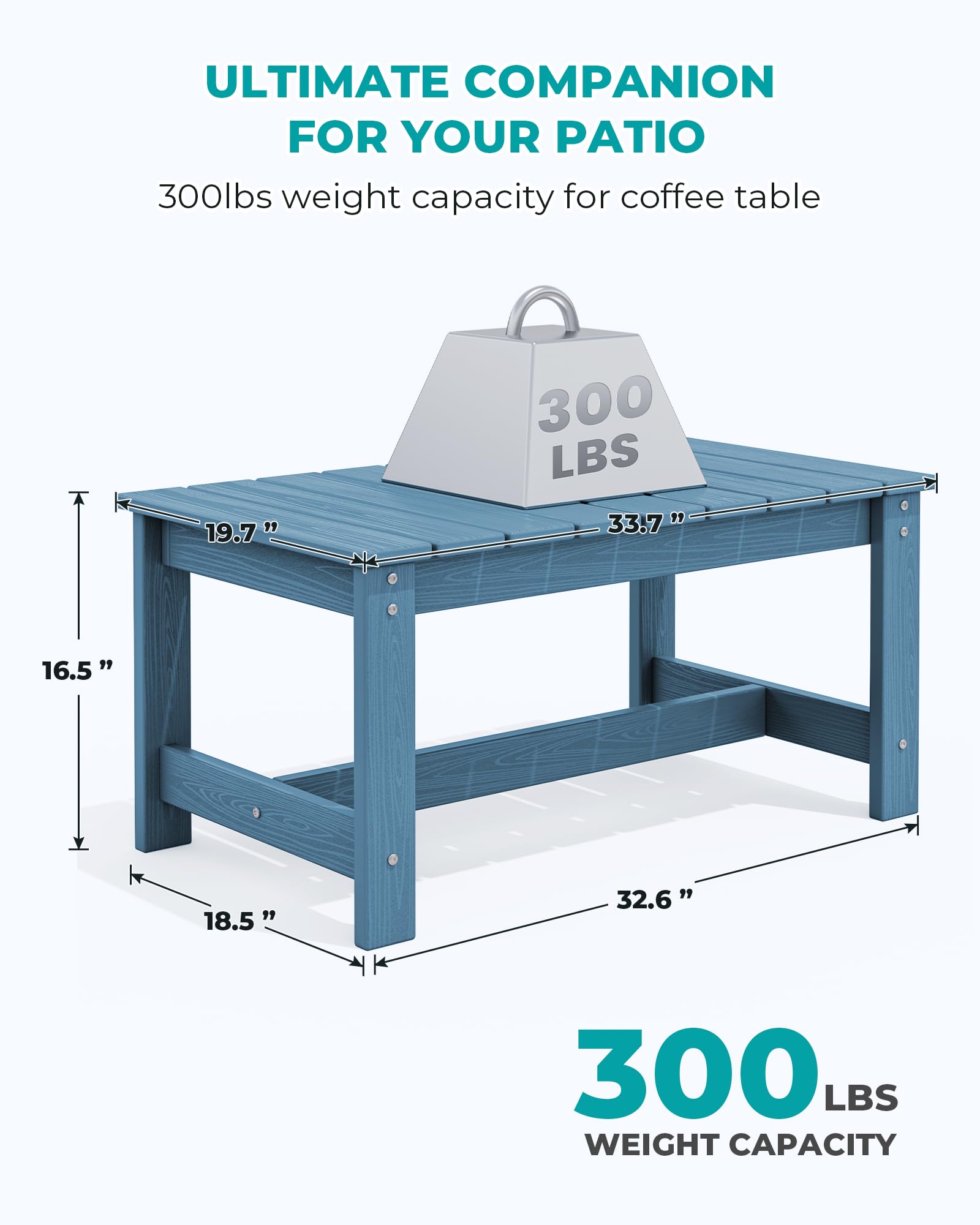 SERWALL HDPE Rectangle Outdoor Coffee Table - Navy Blue Patio Furniture for Garden, Poolside, Deck & Backyard Relaxation