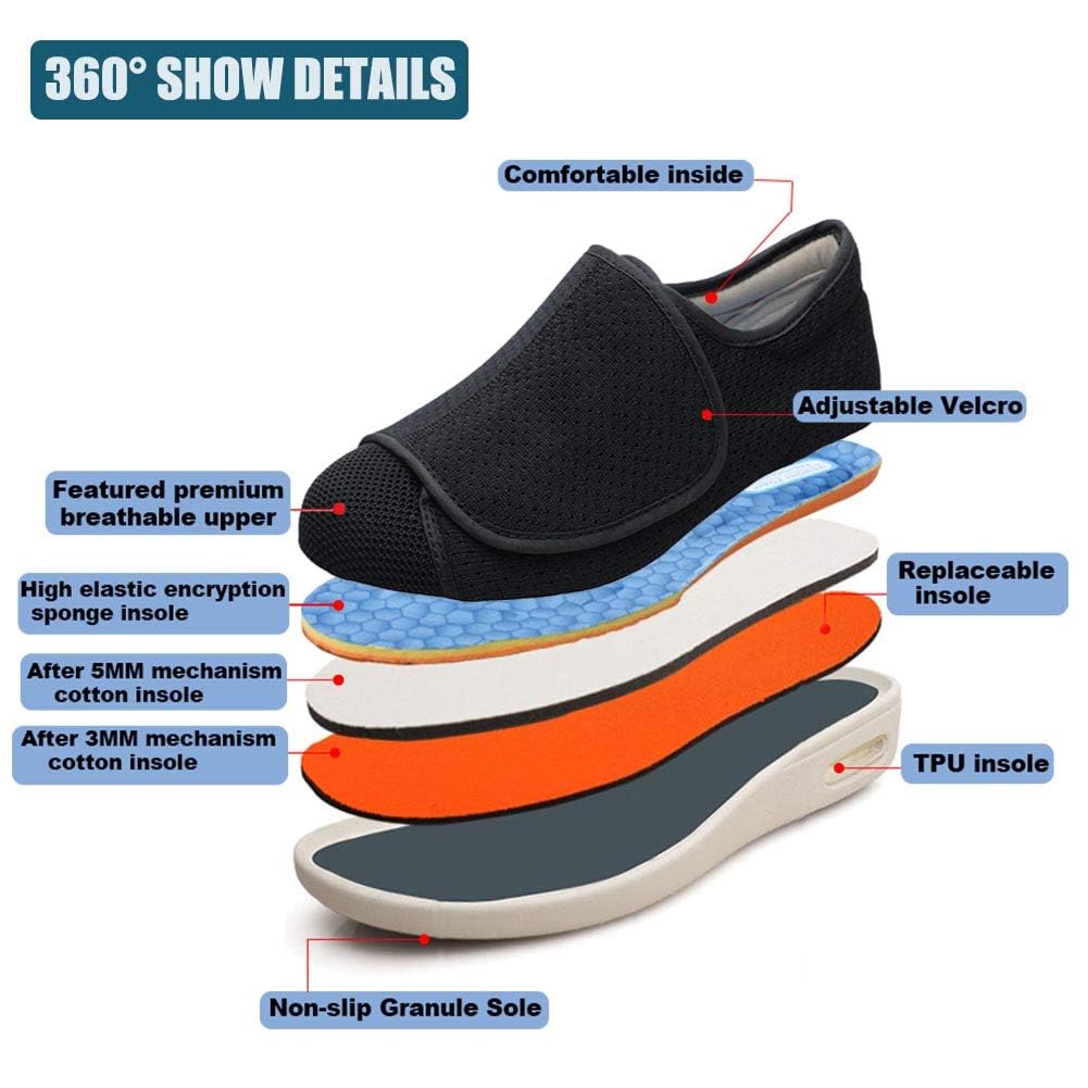 W&LESVAGO Men's Extra Wide Air Cushion Walking Sneakers - Adjustable Comfort Shoes for Diabetic & Edema Relief - Ideal for Elderly Outdoor Activities, Walking & Daily Wear