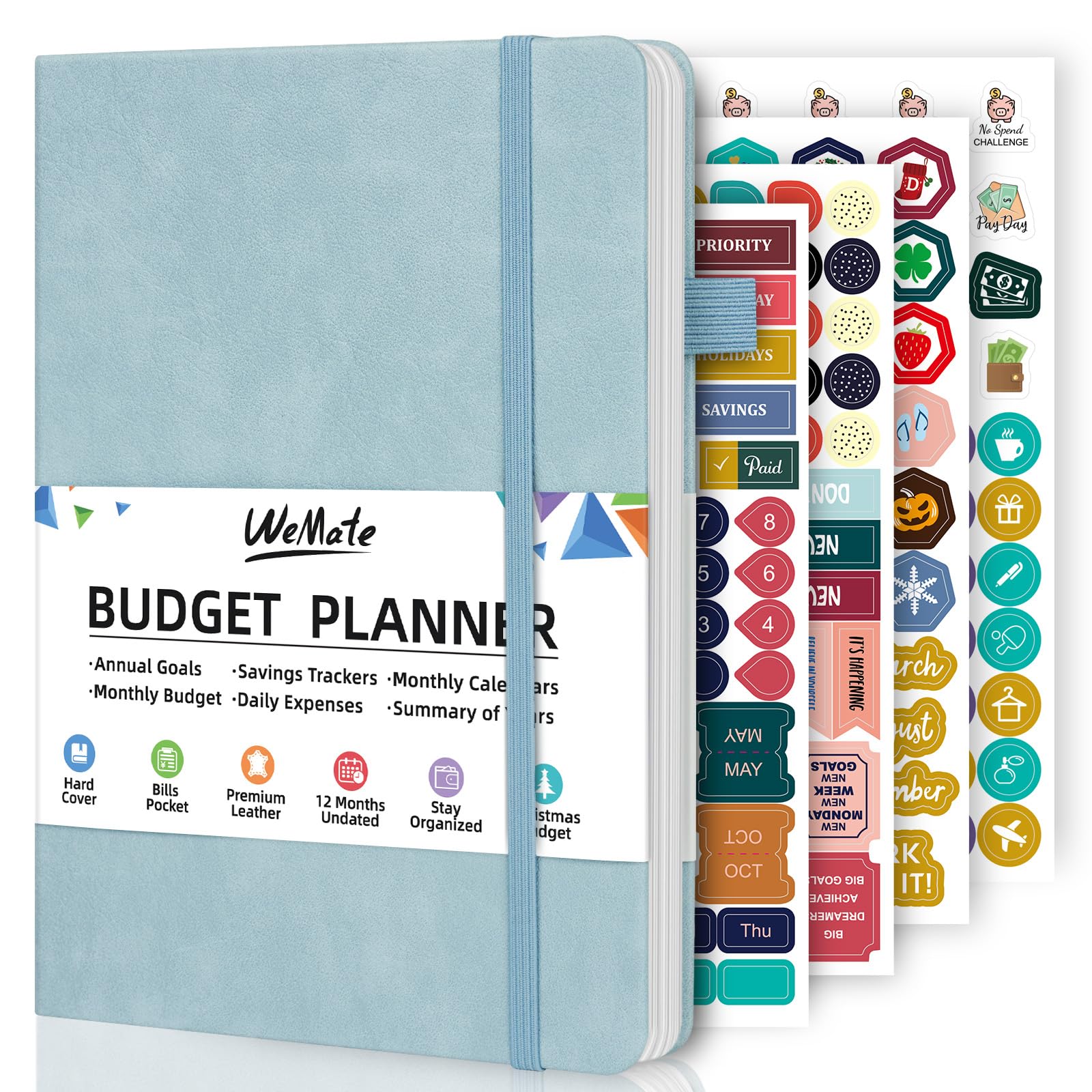 WEMATE 2025 Monthly Budget Planner - Undated Expense Tracker Notebook & Financial Organizer | 12-Month Bill Organizer, A5 Account Book for Money Management (Blue) | Perfect for Personal Finance, Household Budgeting & Financial Goal Tracking