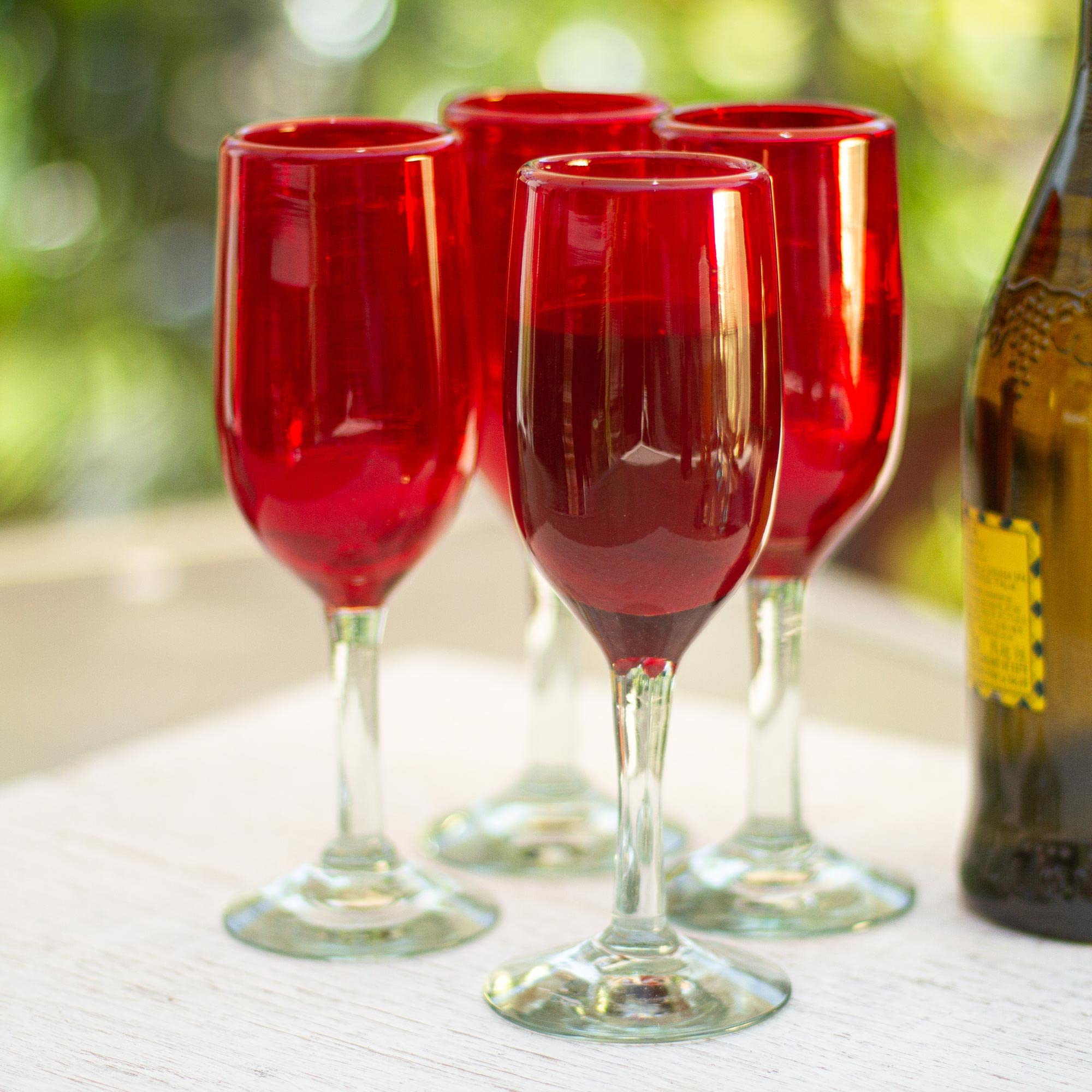 Hand Blown Recycled Glass Champagne Flutes - Set of 2 Red Wine Glasses 8.25