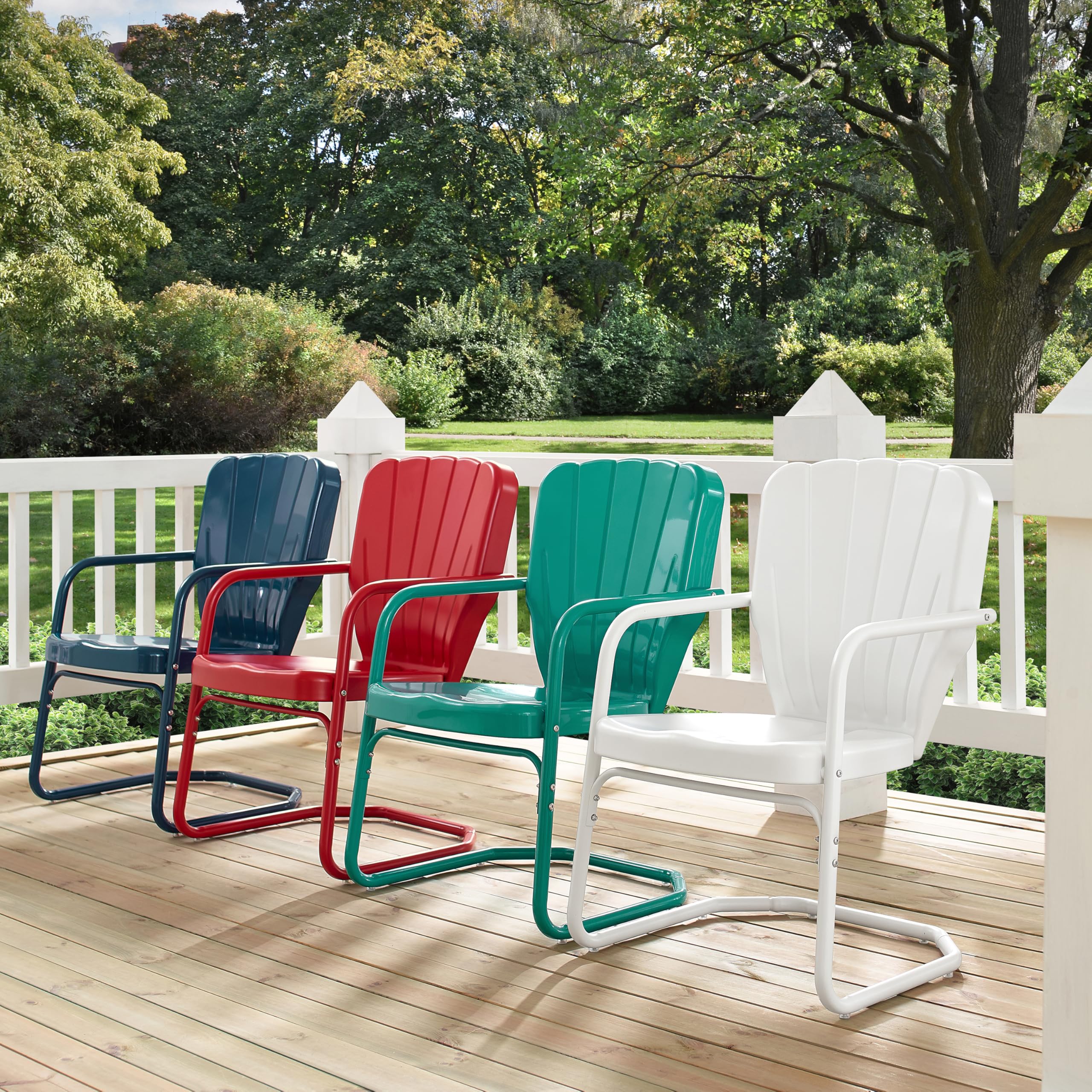 Crosley Furniture Ridgeland 2-Piece Outdoor Chair Set - Retro Metal Patio Dining Chairs for Porch, Deck, Garden & Backyard - Navy Blue