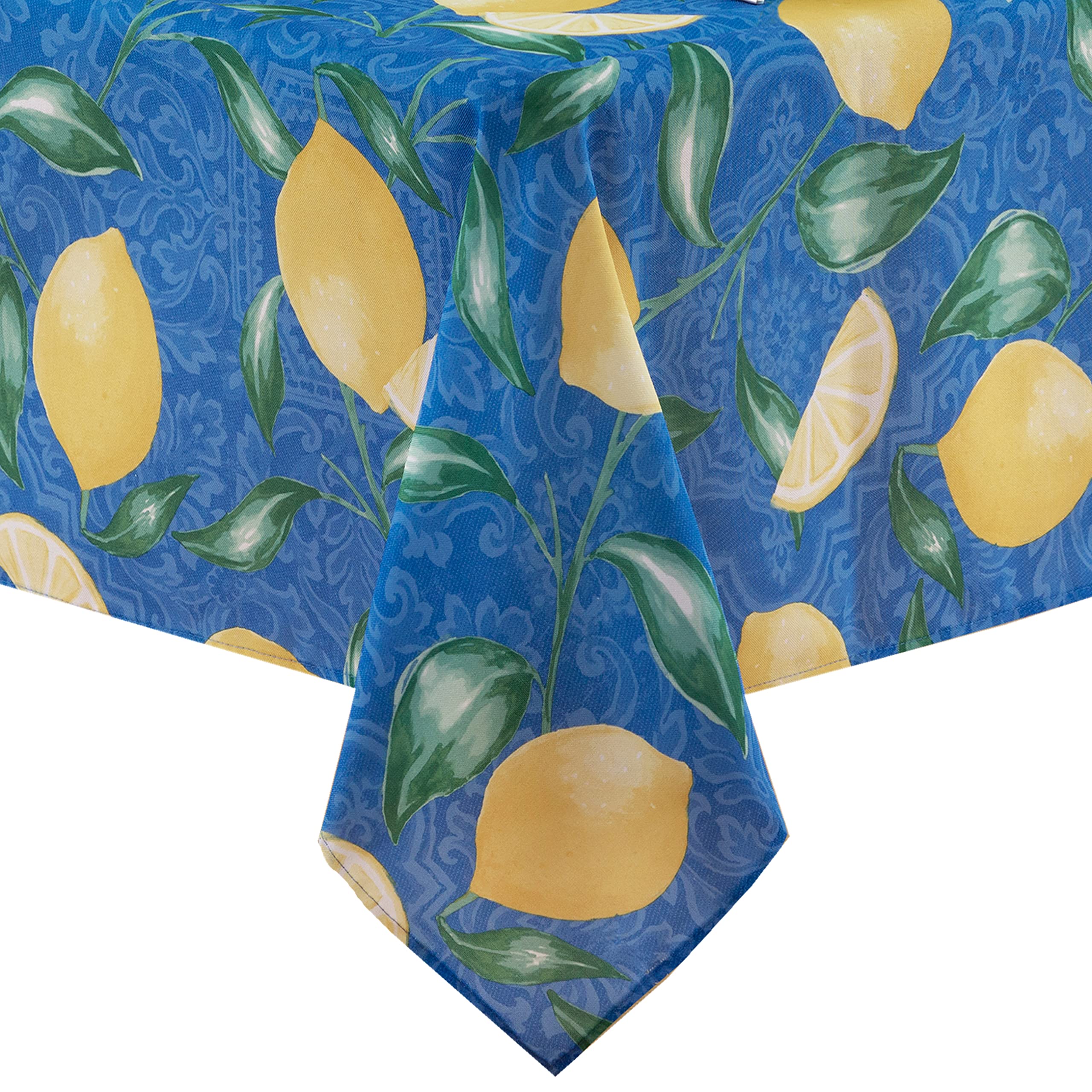 Newbridge Mediterranean Lemon Zest Tablecloth - French Provence Blue & Yellow Lemon Print - Water & Stain Resistant Fabric for Indoor/Outdoor Use - 52x70 Inch Rectangle - Perfect for Picnics, Patio Dining & Kitchen Decor