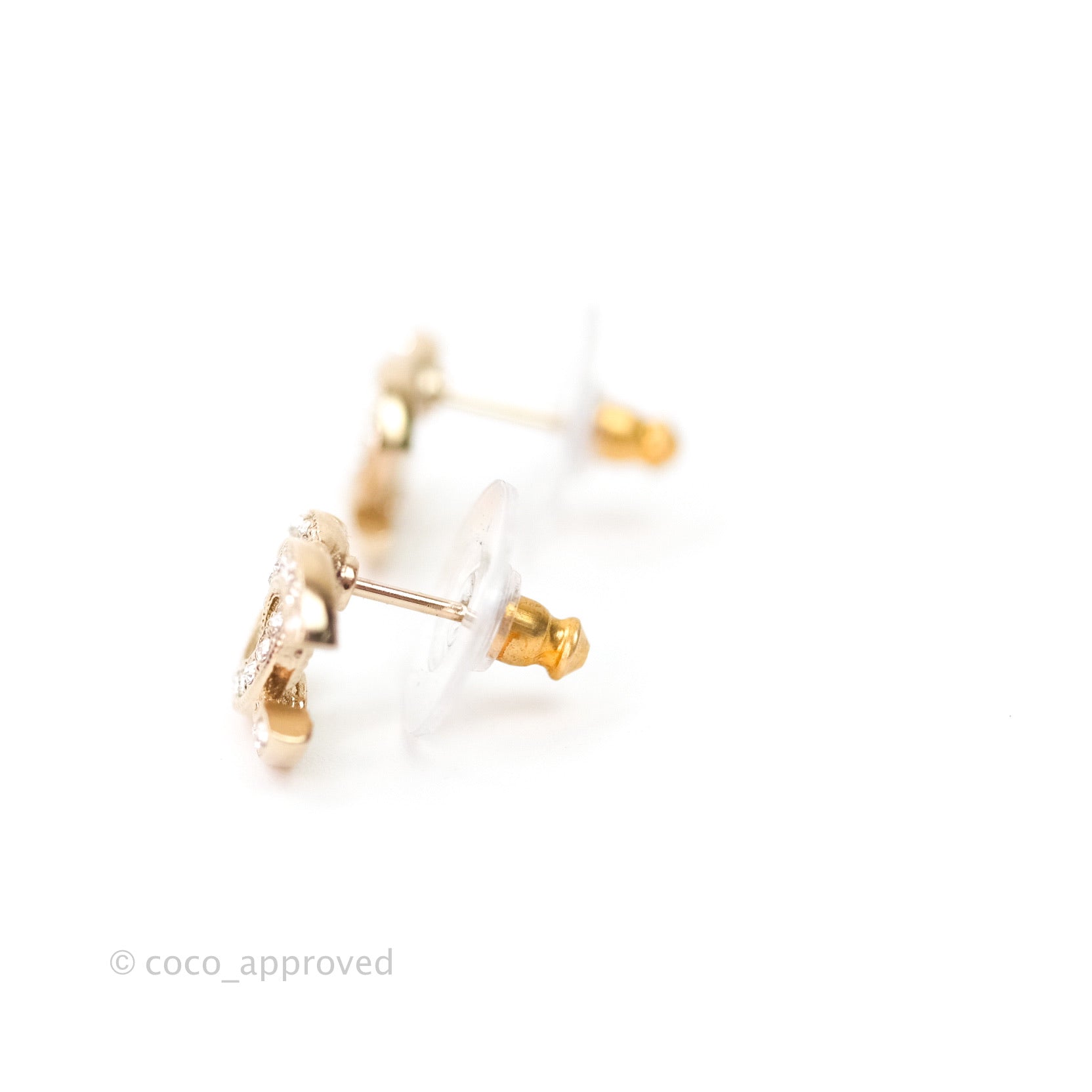Chanel CC Logo Earrings - Gold Tone Crystal Stud Earrings for Women | Elegant Fashion Jewelry Gift for Party, Wedding & Daily Wear