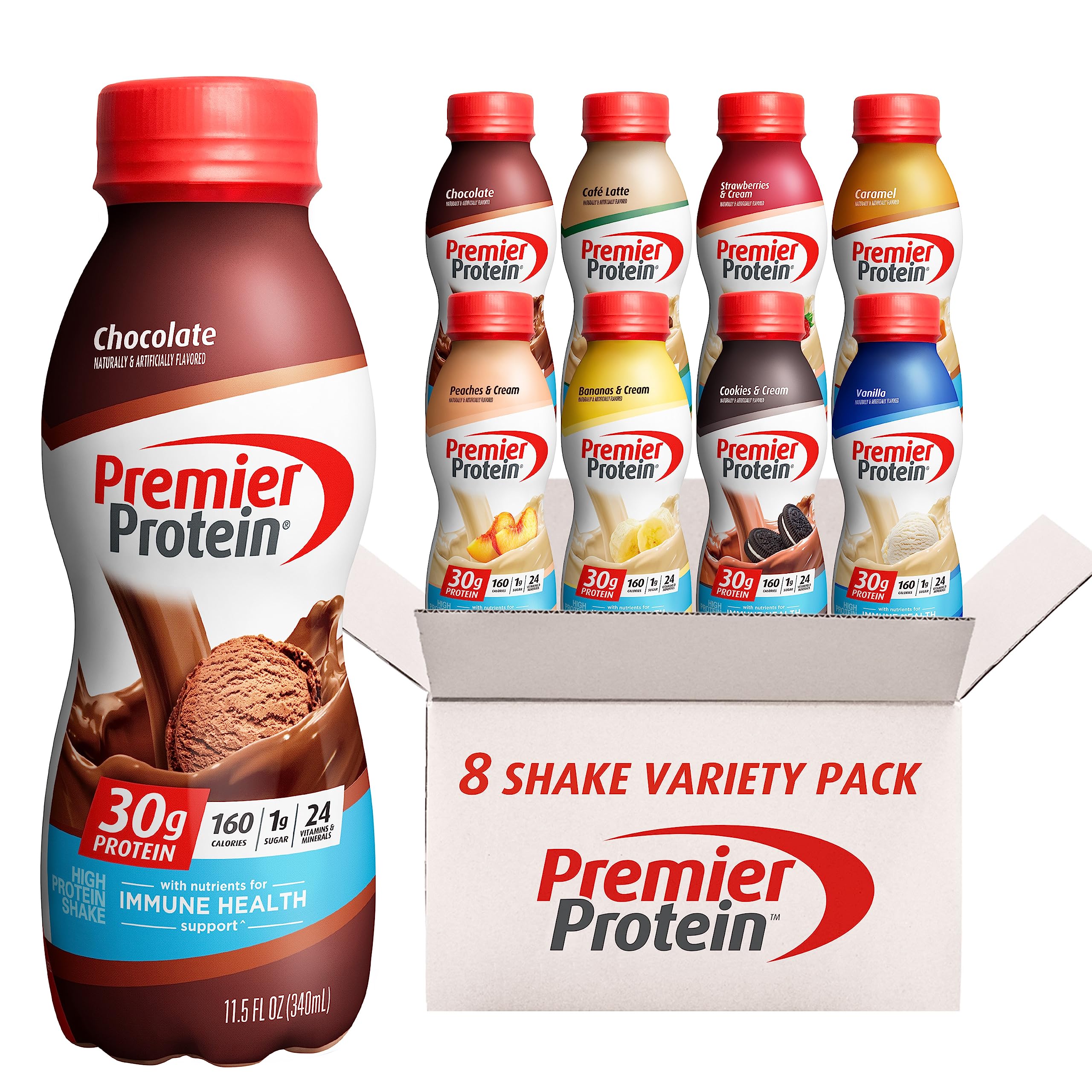Premier Protein Shake Variety Pack - 8 Flavors, 30g Protein, 1g Sugar, 24 Vitamins & Minerals for Immune Support - 11.5 Fl Oz (8 Pack) | Post-Workout Recovery, Meal Replacement & On-The-Go Nutrition