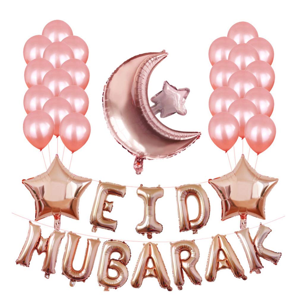 Amosfun Eid Mubarak Balloons - Rose Gold Ramadan Party Decorations for Eid Al-Fitr & Eid Al-Adha Celebrations | Islamic Festival Supplies for Home, Mosque & Community Events
