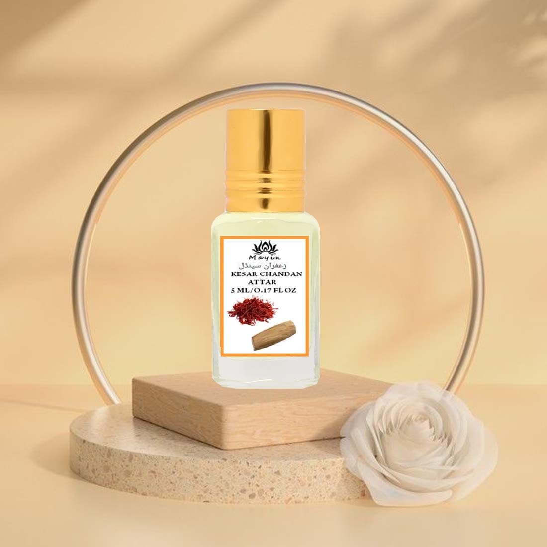 Premium Kesar Chandan Attar Perfume Oil - 5ml Luxury Saffron Sandalwood Fragrance for Men & Women - Perfect for Meditation, Aromatherapy & Special Occasions