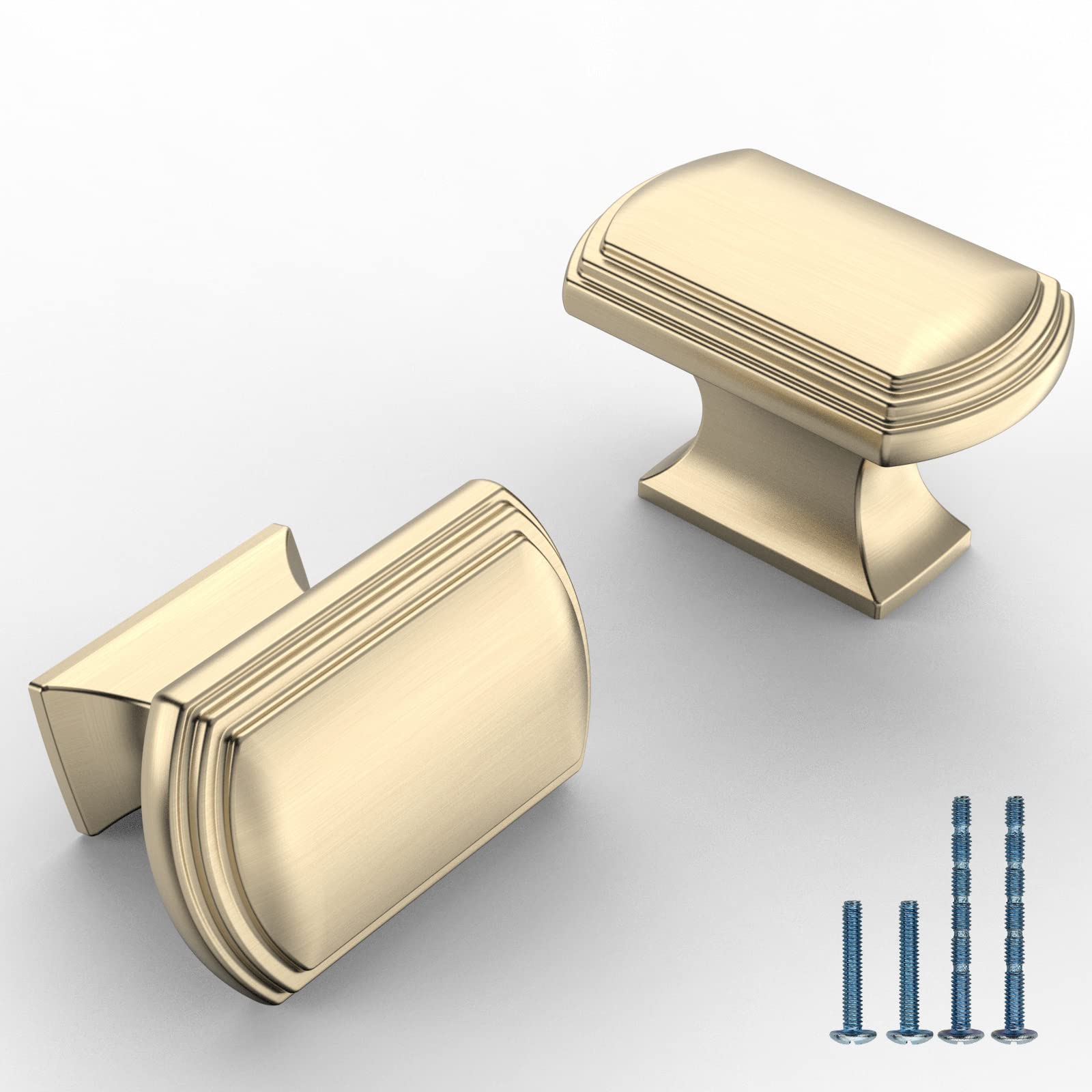 ROMATEE 10 Pack Brushed Gold Cabinet Knobs - Rectangle Brass Drawer Pulls for Kitchen, Dresser & Cupboard - Single Hole Hardware Handles - Perfect for Home Renovation & Furniture Upgrade