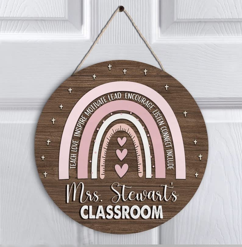 Custom Pink Rainbow Teacher Door Sign - Personalized Classroom Welcome Decor for Back to School & Teacher Appreciation Gifts