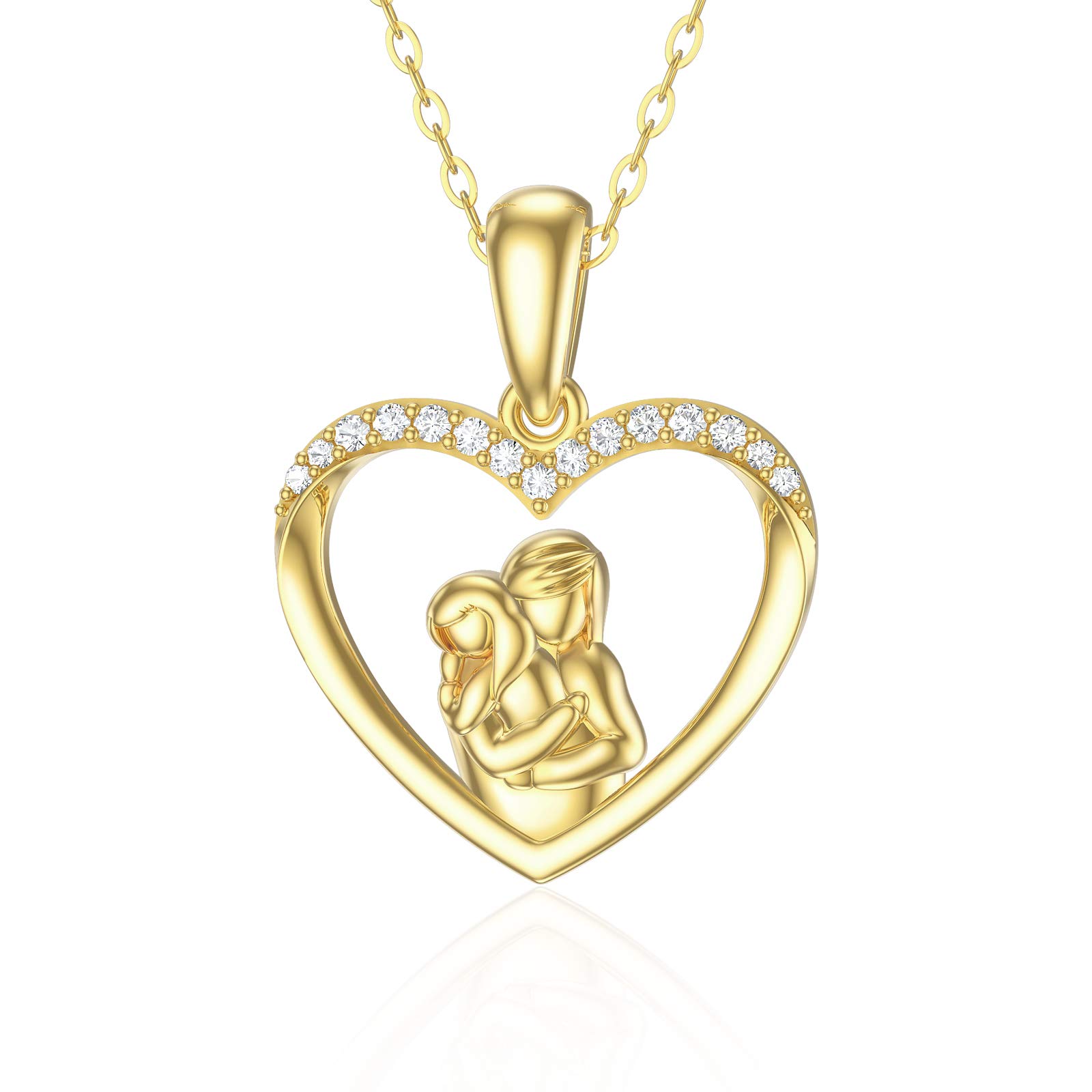 14K Gold Mother and Daughter Necklaces for Women - Heart Pendant Necklace Set for Mom & Child - Adjustable 16