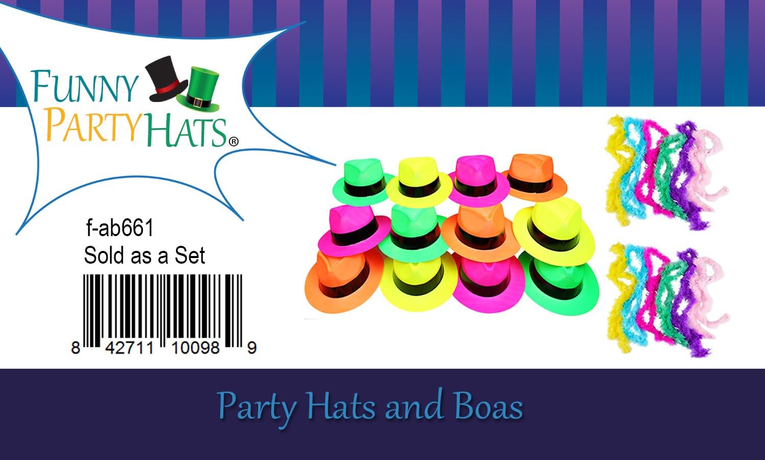 80's Style Neon Party Hats with Mini Boas - 12 Pack Funny Fedora Hats for 80's Theme Party, Costume & Pool Party Accessories - Perfect for Halloween, Disco Nights & Retro Celebrations