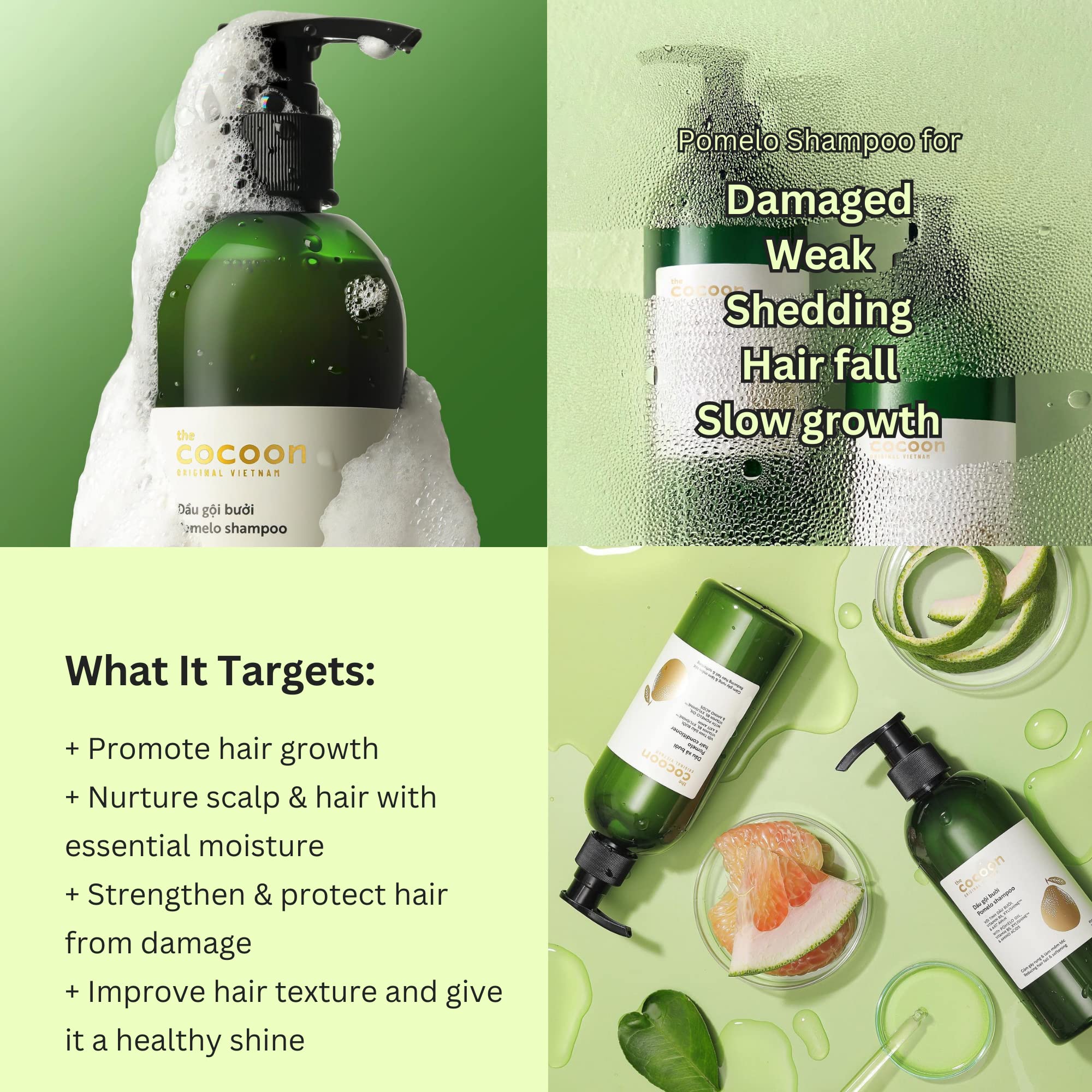 Ultimate Hair Repair Set with Pomelo Tonic, Shampoo, Conditioner & Hair Mask - Deep Nourishing & Hydrating Treatment for Damaged Hair - Salon-Quality Hair Care Kit for Dry, Frizzy & Color-Treated Hair at Home