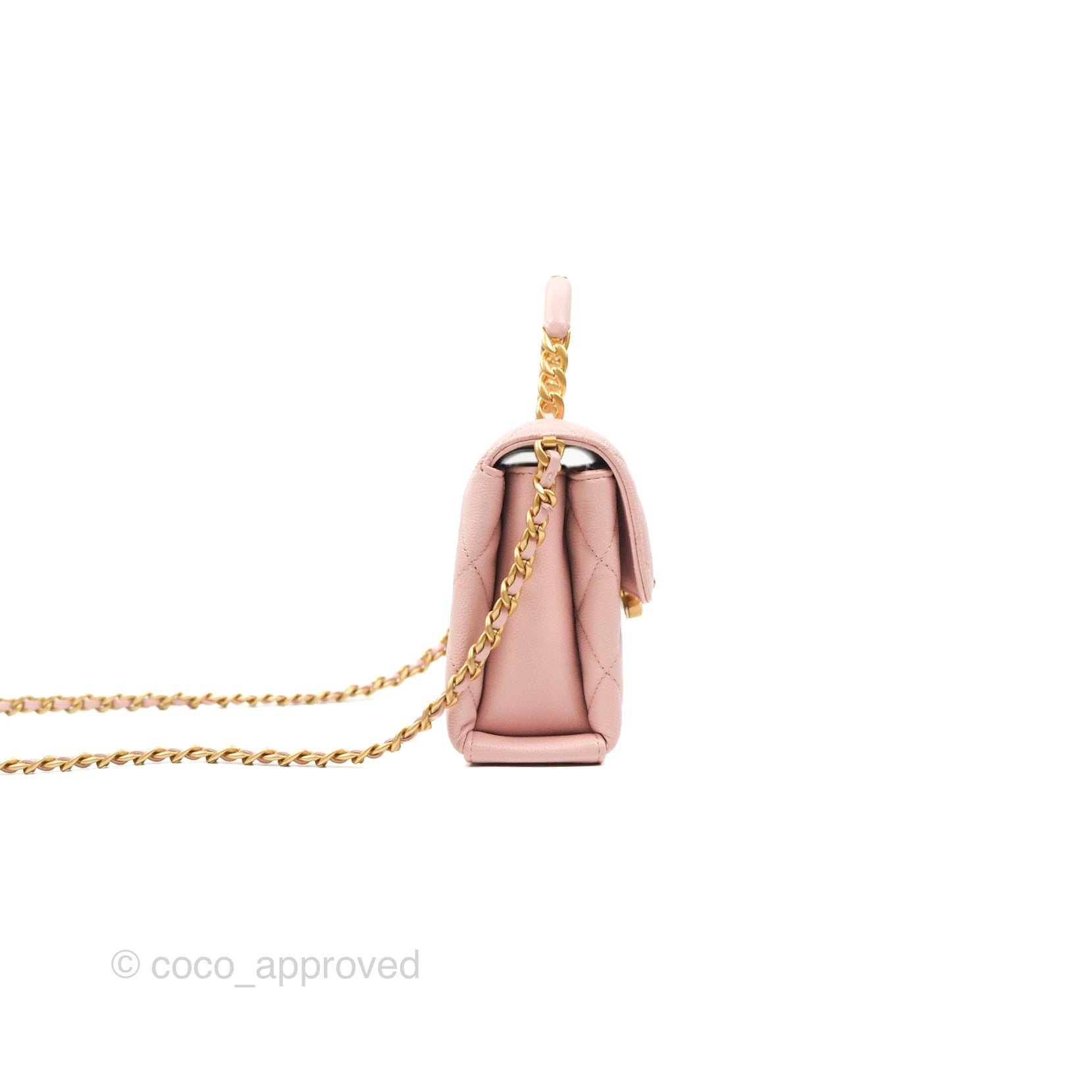 Chanel Carry Me Top Handle Flap Bag Pink Caviar Leather with Aged Gold Hardware - Perfect for Date Night & Special Occasions