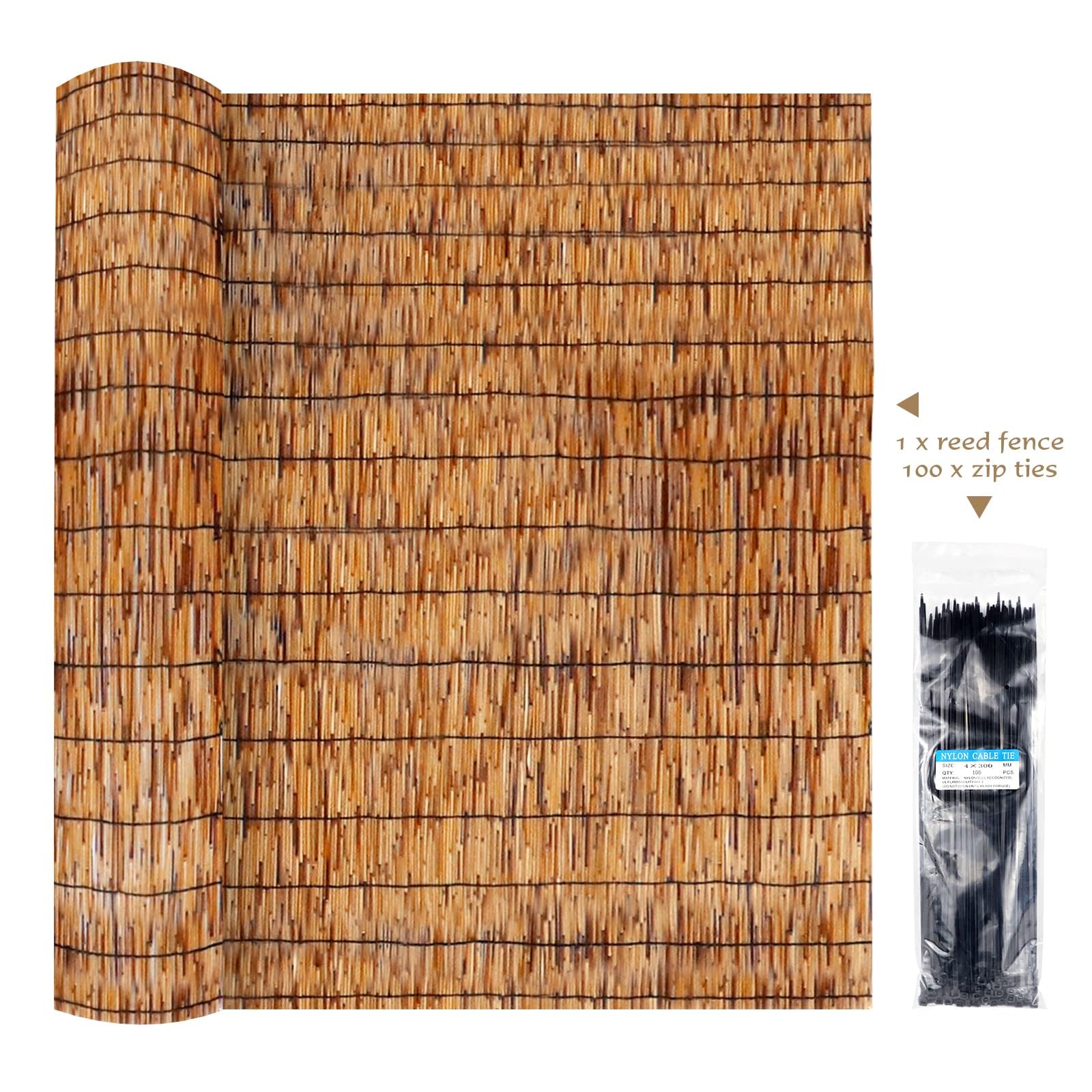 ZNCMRR Natural Bamboo Fencing Roll 6FT x 16.4FT - Decorative Reed Privacy Screen Panel for Balcony, Patio, Garden, Backyard | Indoor/Outdoor Use (Brown) | Perfect for Creating Tropical Privacy Walls & Landscape Borders