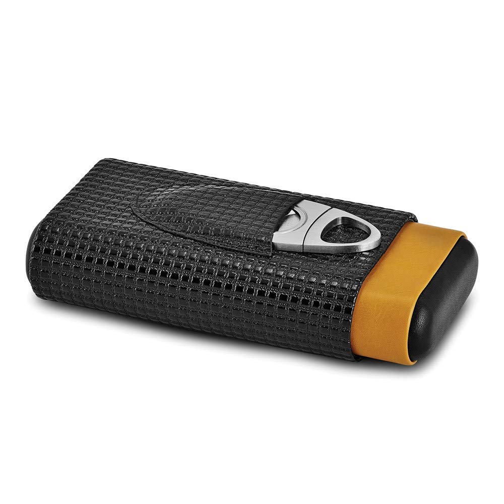 Black & Tan Polyurethane 3-Cigar Travel Humidor Case with Built-in Cutter - Perfect for Business Trips, Outdoor Adventures & Gifts for Cigar Lovers