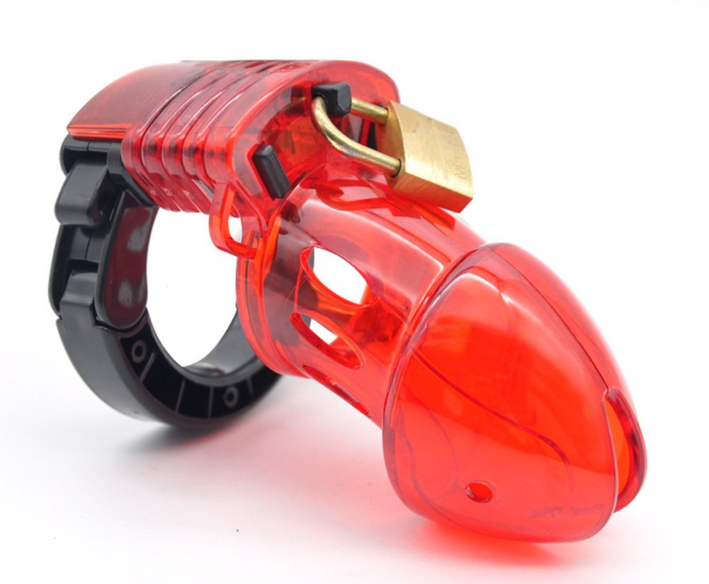 Adjustable Male Chastity Device with Lock - Cock Cage Penis Ring for Men, Comfortable Chastity Belt for BDSM Bondage & Fetish Play (Red) - Perfect for Couples Play, Solo Training & Long-Term Wear