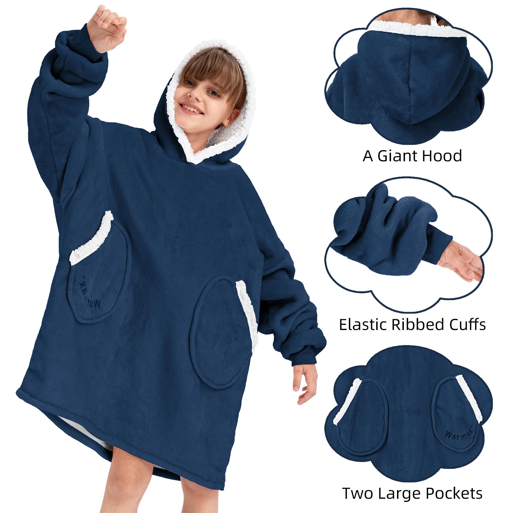 Zando Wearable Blanket Hoodie - Sherpa Fleece Oversized Sweatshirt for Kids & Adults | Cozy Gift for Movie Nights, Camping & Lounge Wear