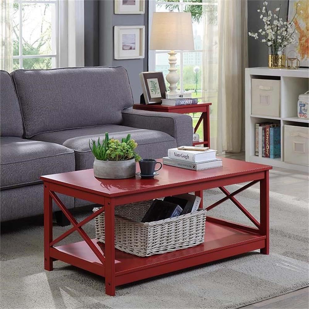 Pemberly Row Red Wood Finish Rectangular Coffee Table - Stylish Living Room Furniture for Modern Home Decor