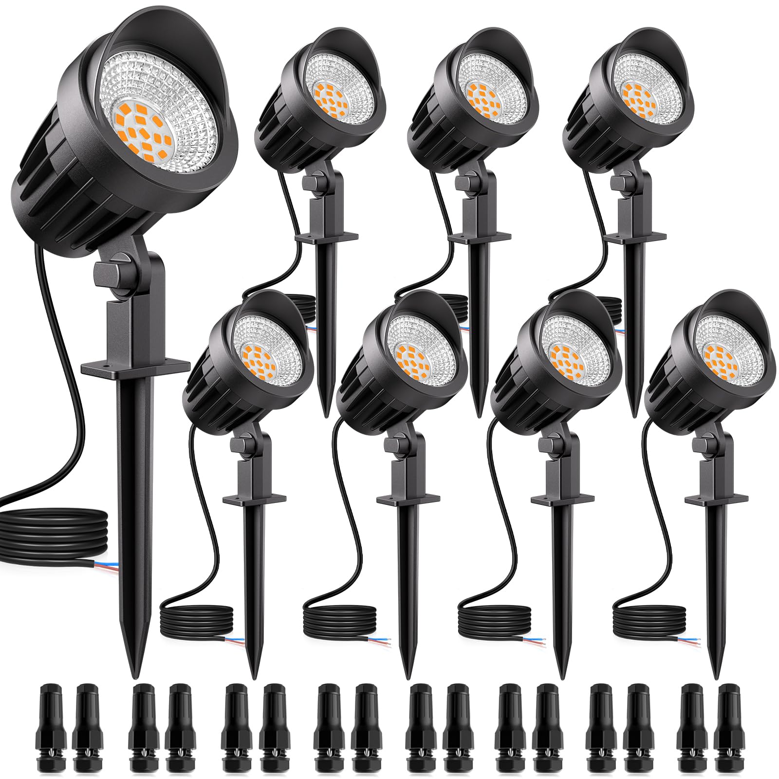MEIKEE 7W LED Landscape Lighting - 12V/24V Low Voltage Outdoor Spotlights - 800LM 2700K Warm White - IP66 Waterproof - 8 Pack for Garden, Path, Yard, Wall, Tree & Fence Decoration - Perfect for Landscape Lighting, Pathway Illumination & Outdoor Accent Lighting