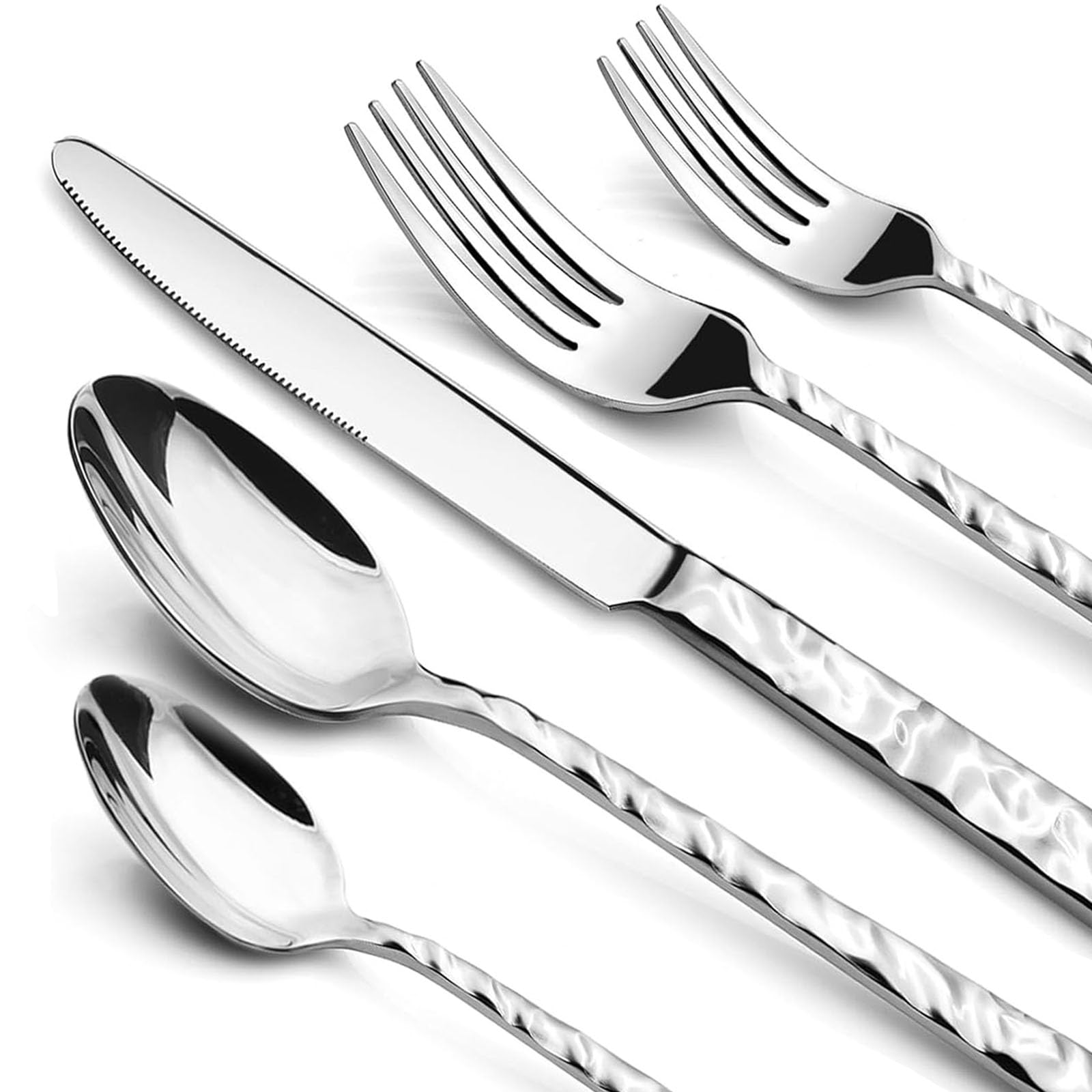 40-Piece Premium Stainless Steel Flatware Set for 8 - Heavy Duty Silverware Cutlery with Wavy Patterns - Mirror Polished Dishwasher Safe Spoons & Forks Set - Perfect for Dinner Parties, Restaurants, and Everyday Dining