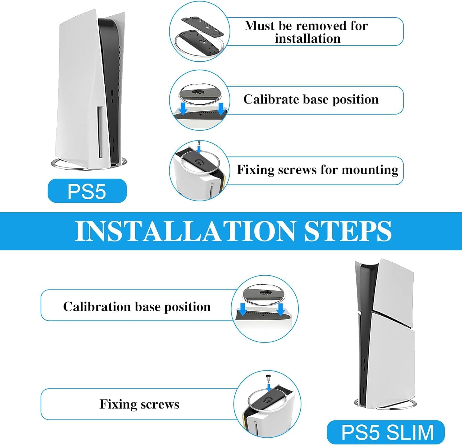 PS5 Slim & PS5 Console Vertical Stand with Non-Slip Base - Secure Mount for Playstation 5 Disc & Digital Edition - Perfect for Gaming Setup & Entertainment Center Organization