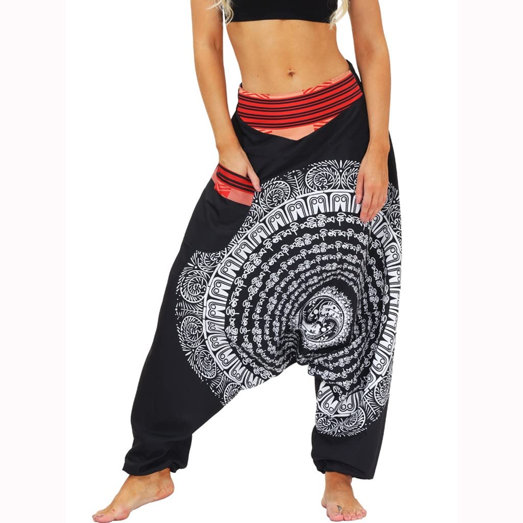 WSSBK Women's Harem Yoga Pants - Handmade Boho Palazzo Lounge Pants for Yoga, Meditation & Casual Wear | Comfortable Baggy Hippie Aladdin Pants (Color A, Size XL)